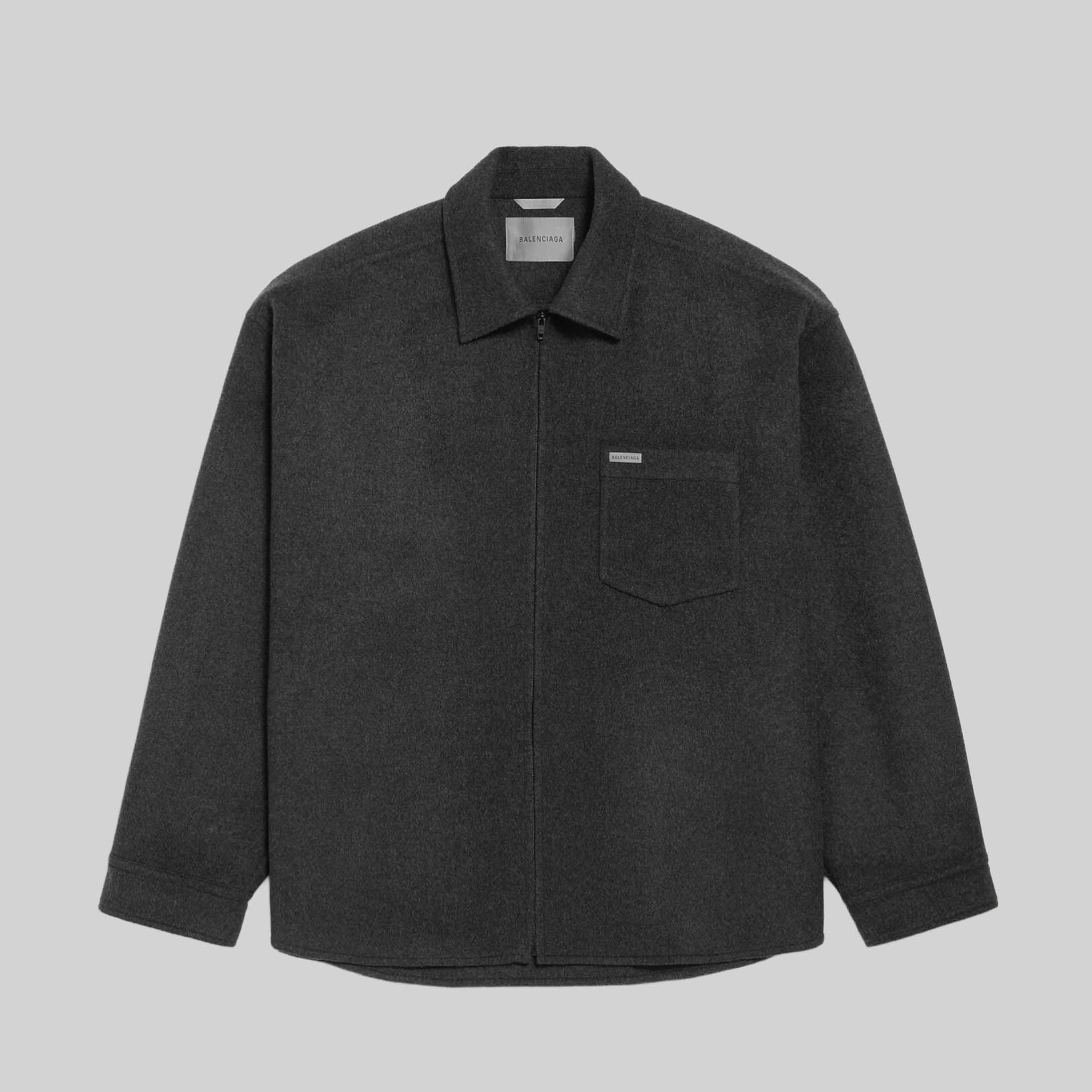 Brushed Wool Overshirt In Heather Grey