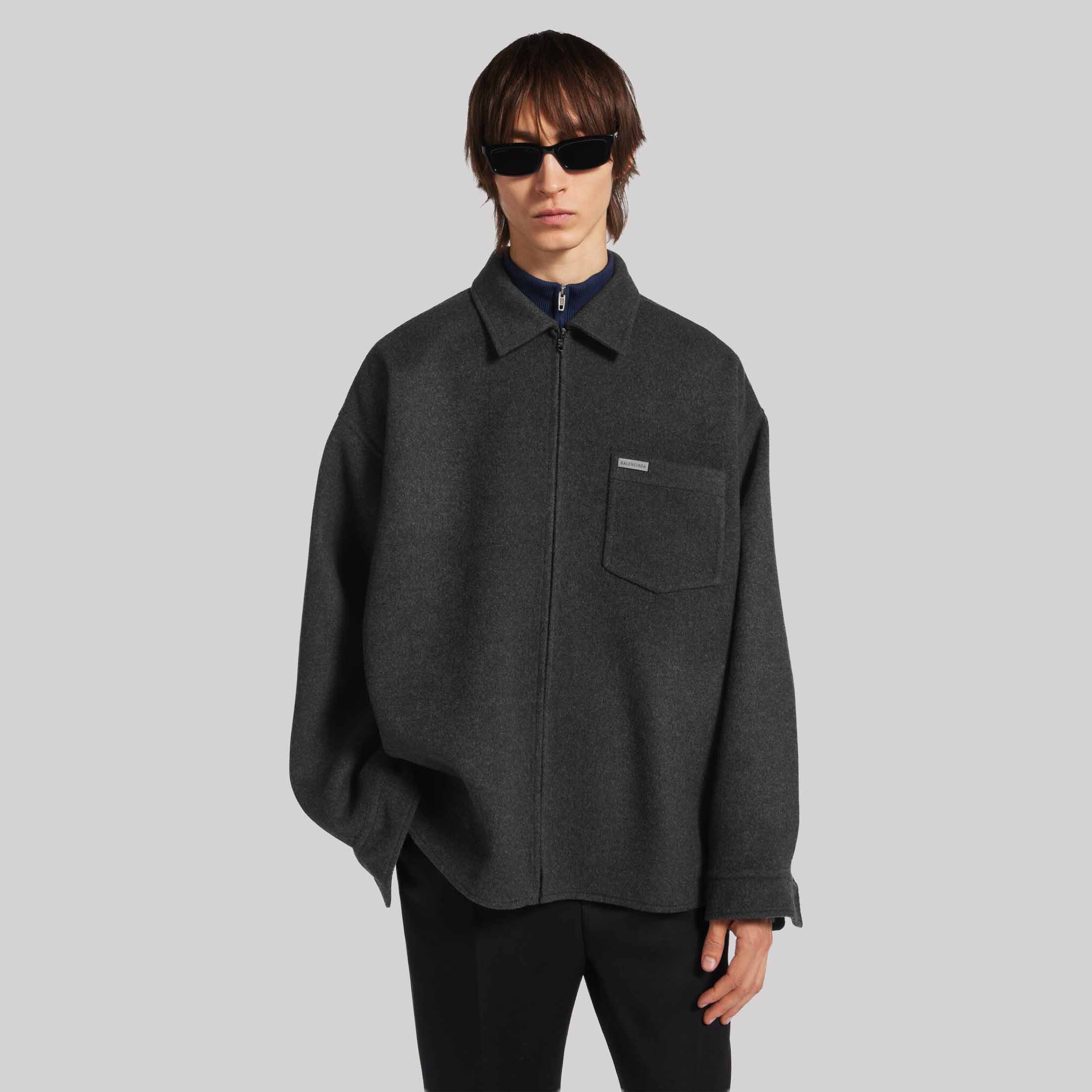 Brushed Wool Overshirt In Heather Grey