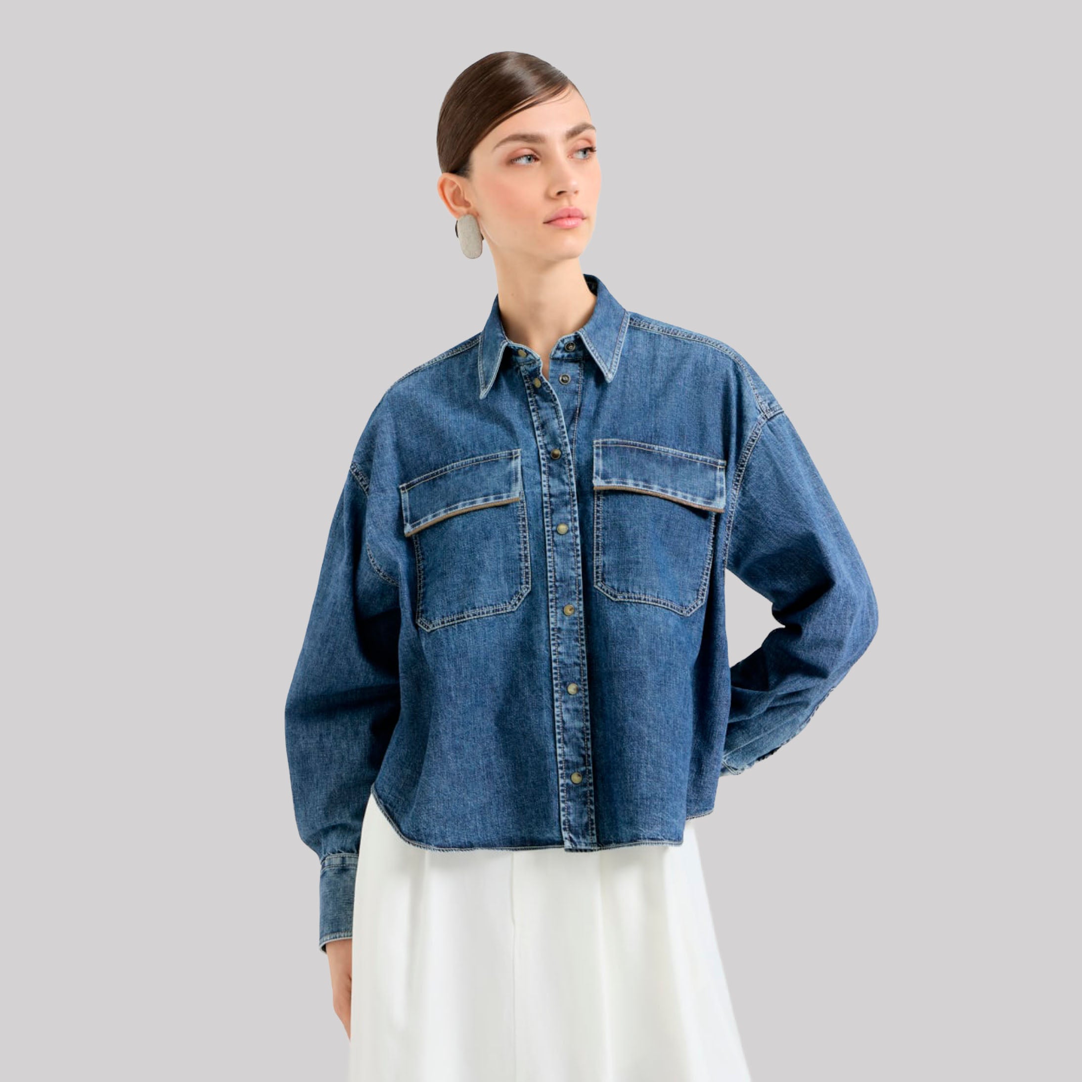 Light Denim Shirt With Shiny Pockets