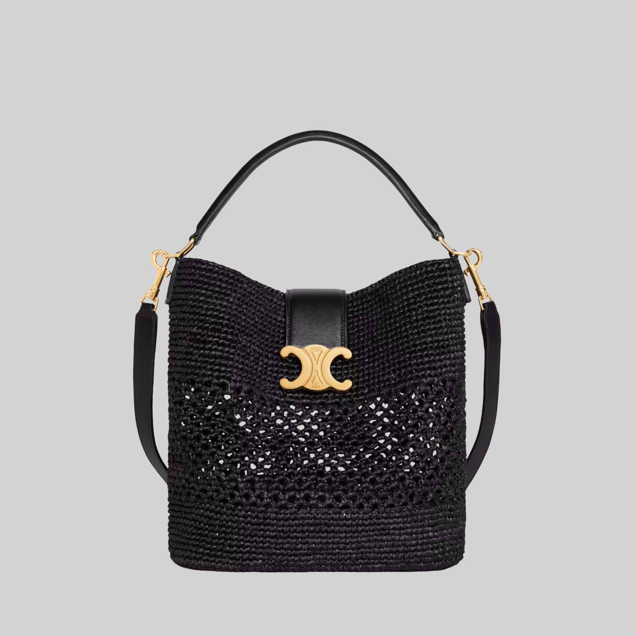 Medium Louise Bucket In Raffia And Calfskin