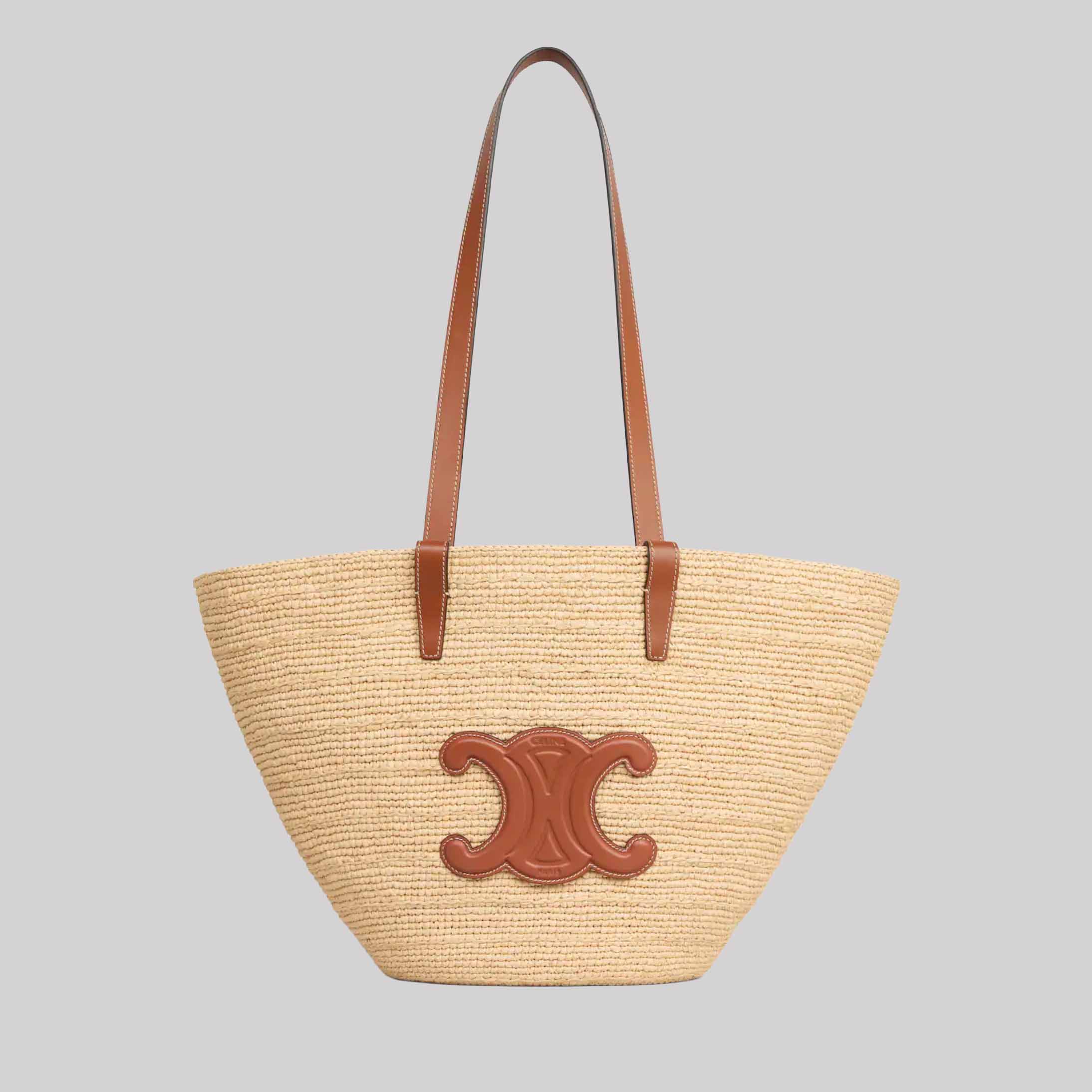 Medium Supple Celine Classic Panier In Raffia And Calfskin