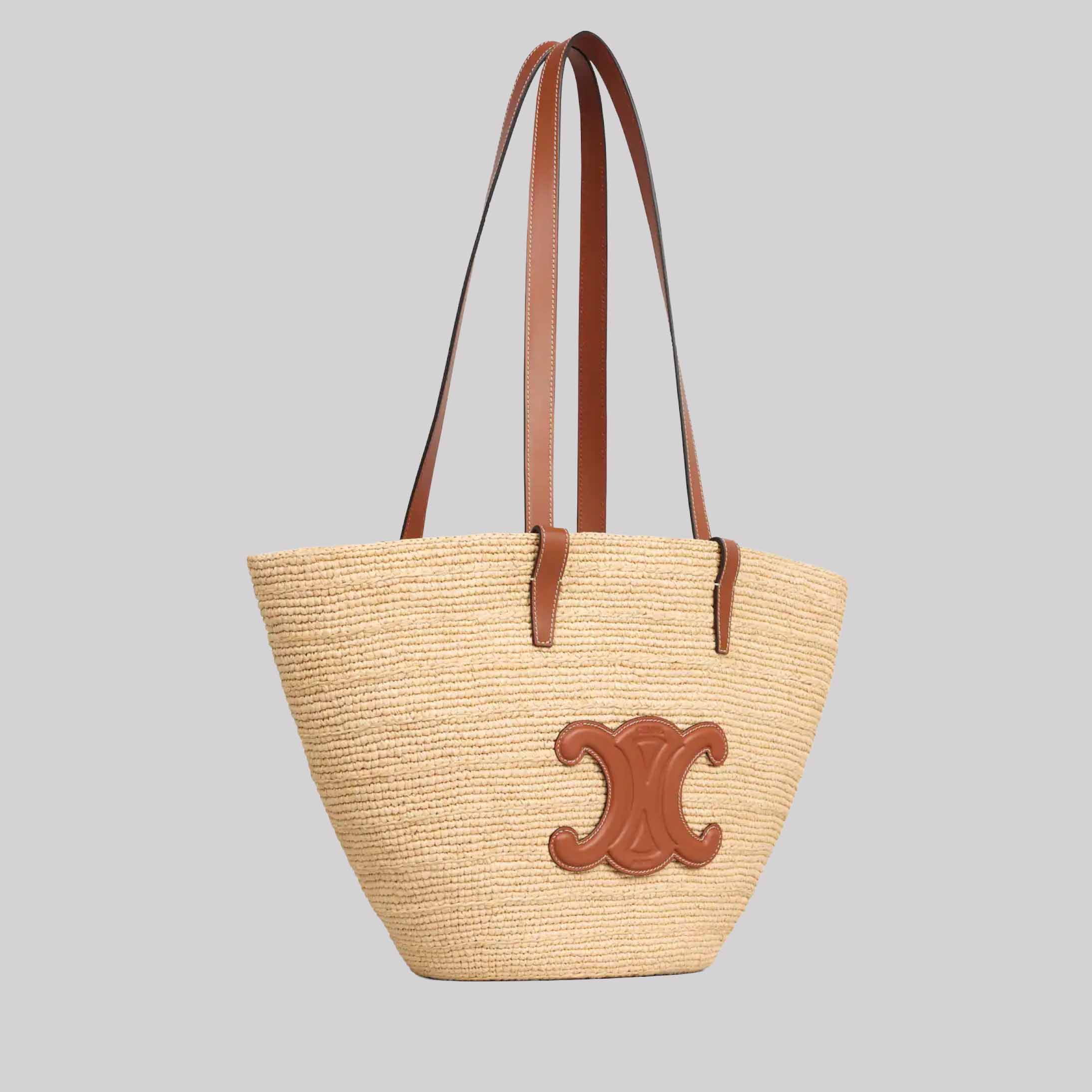 Medium Supple Celine Classic Panier In Raffia And Calfskin