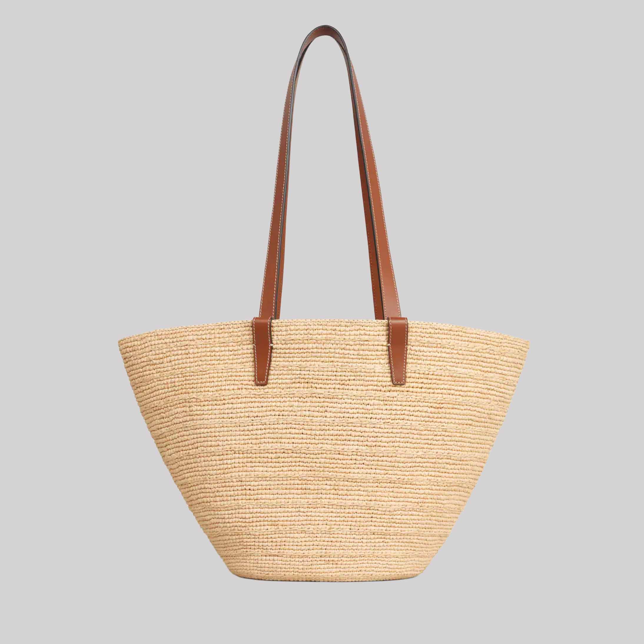 Medium Supple Celine Classic Panier In Raffia And Calfskin