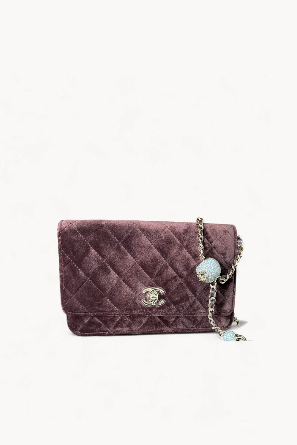 Velvet Quilted Pearl Crush Wallet On Chain