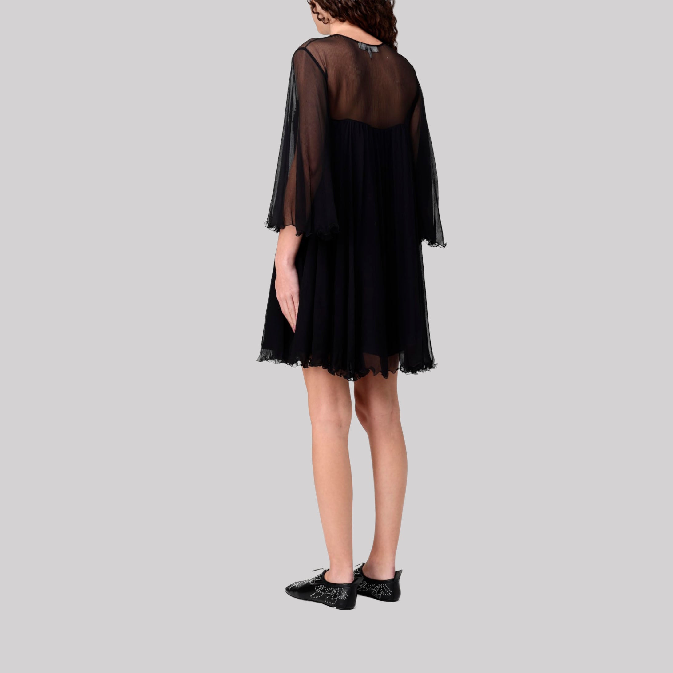 Tie-Detailed Gathered Silk-Chiffon Mini Dress