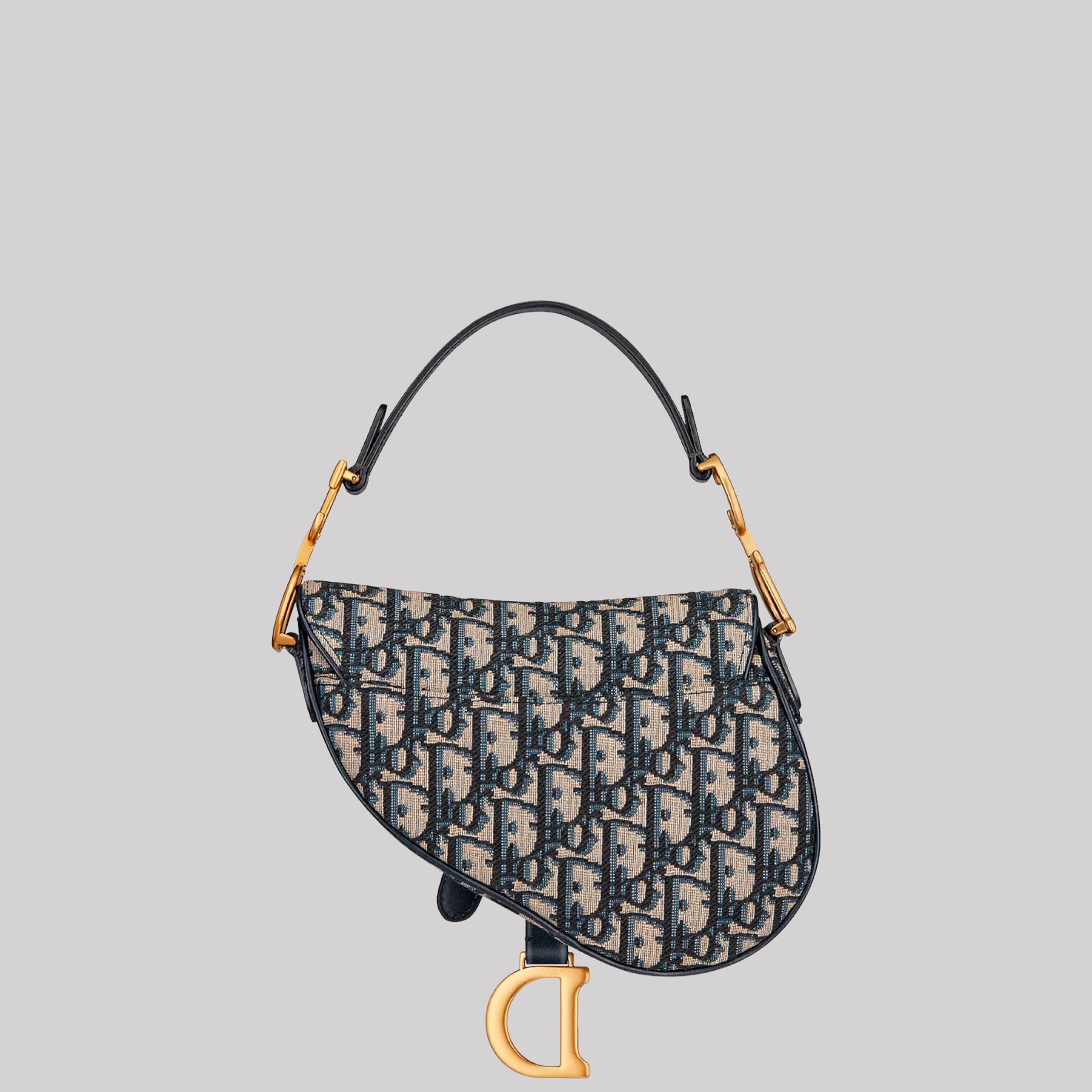 Mini Saddle Bag with Strap - Blue Dior Oblique Jacquard