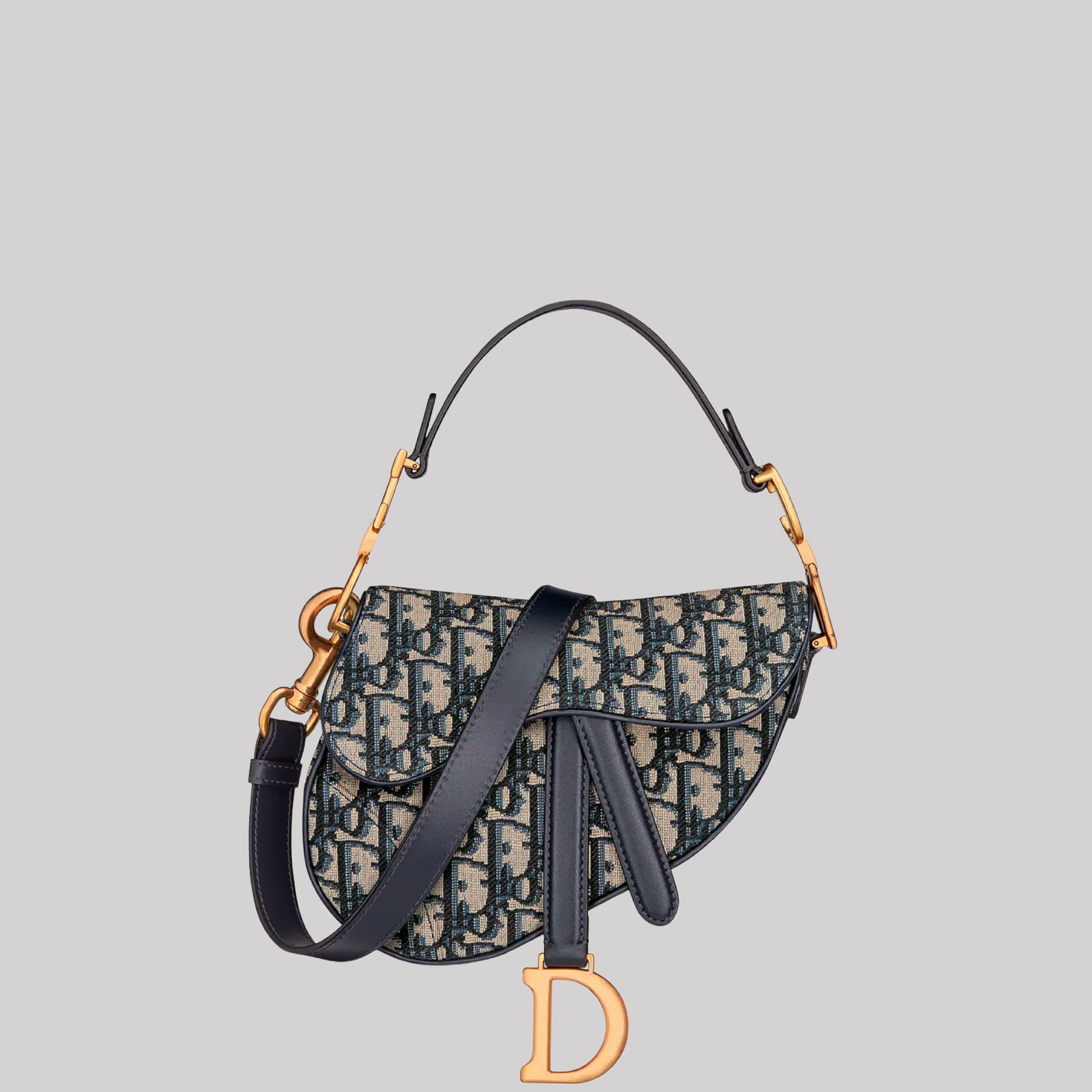 Mini Saddle Bag with Strap - Blue Dior Oblique Jacquard