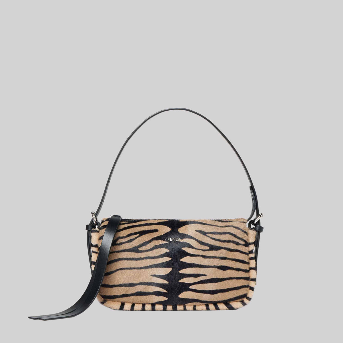 Zipper Top Small Tiger-Print Cavallino Leather Bag