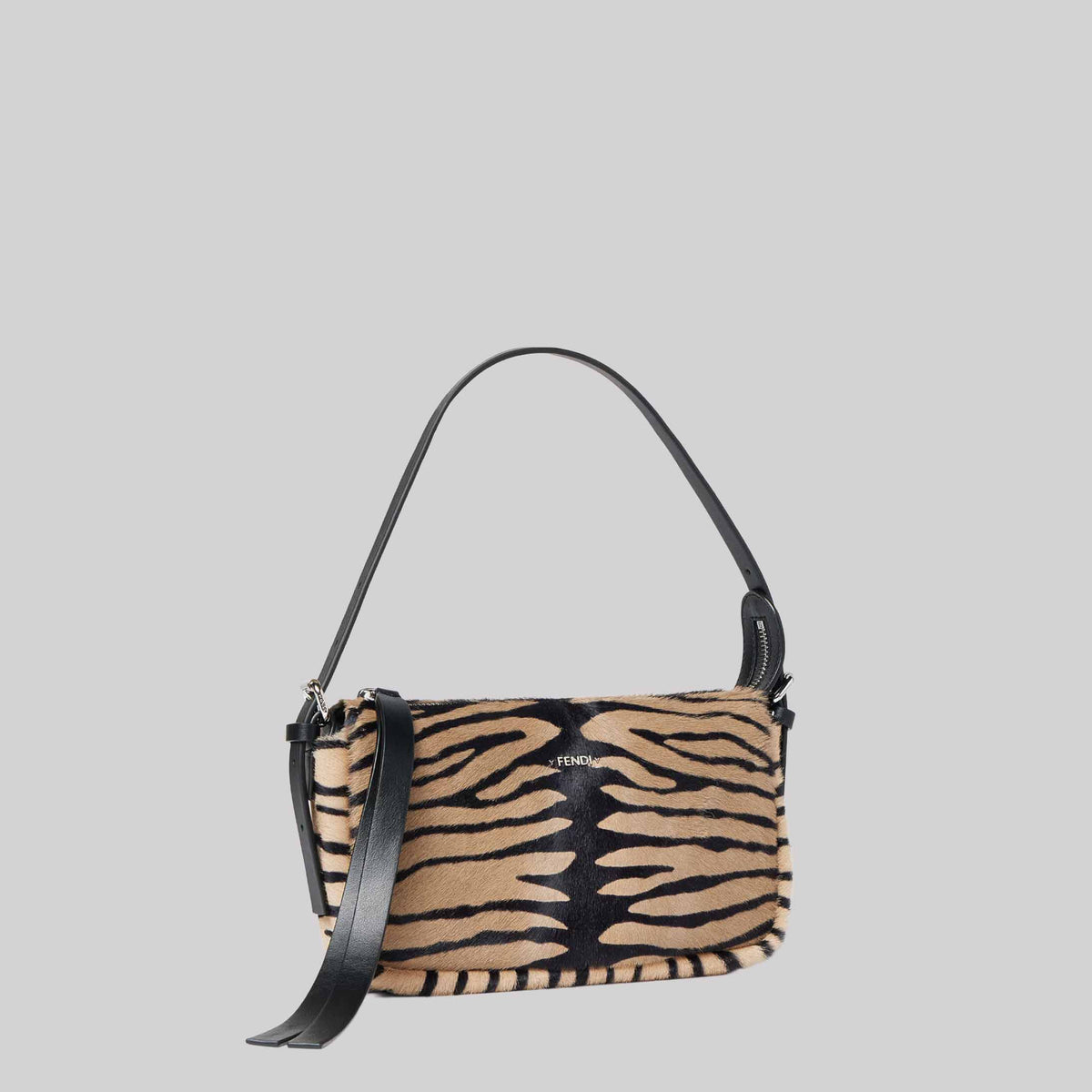 Zipper Top Small Tiger-Print Cavallino Leather Bag