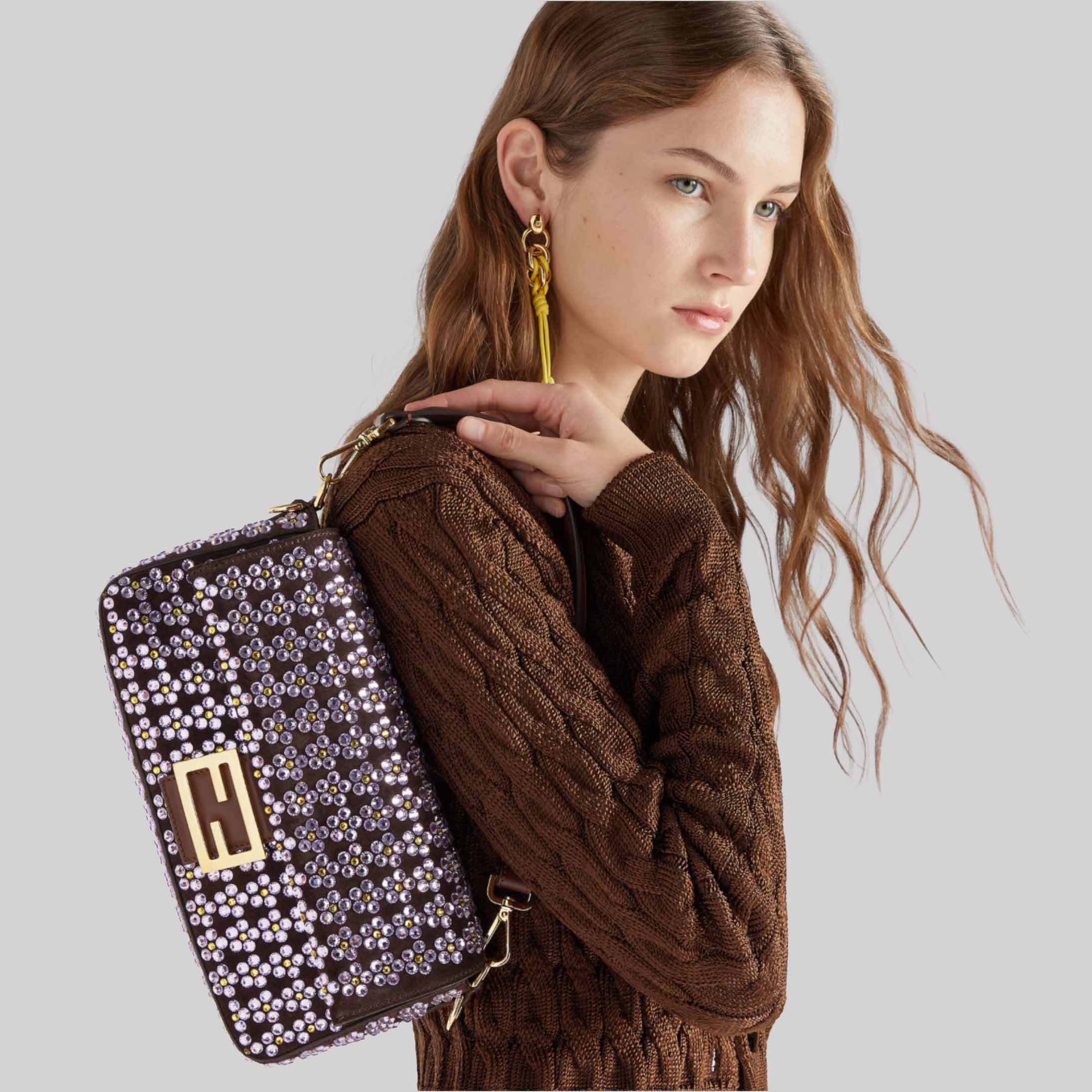 Baguette® Blooming Crystals Mahogany Leather Bag