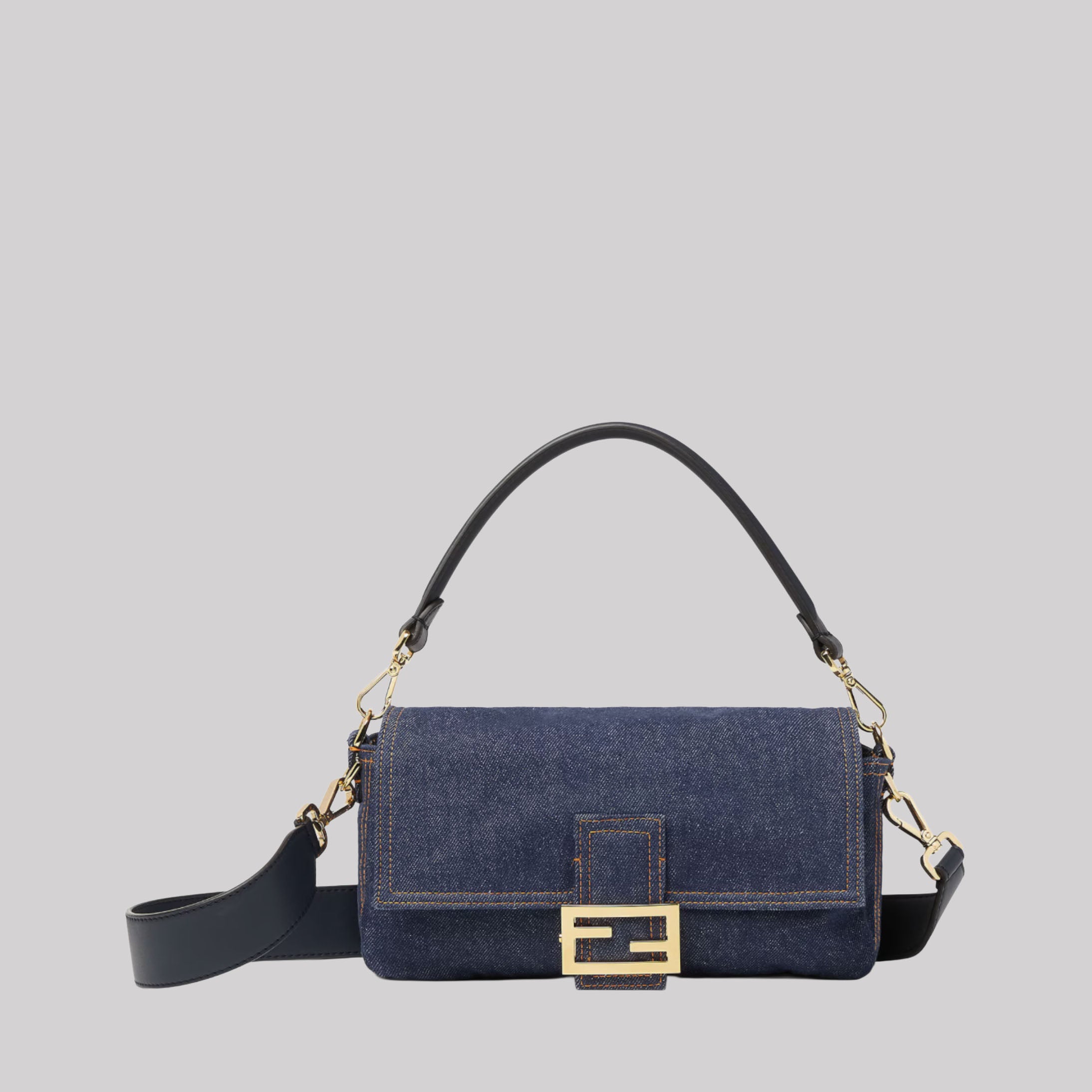 Baguette® Dark Blue Denim Bag And Jacquard FF Blue Denim Effect