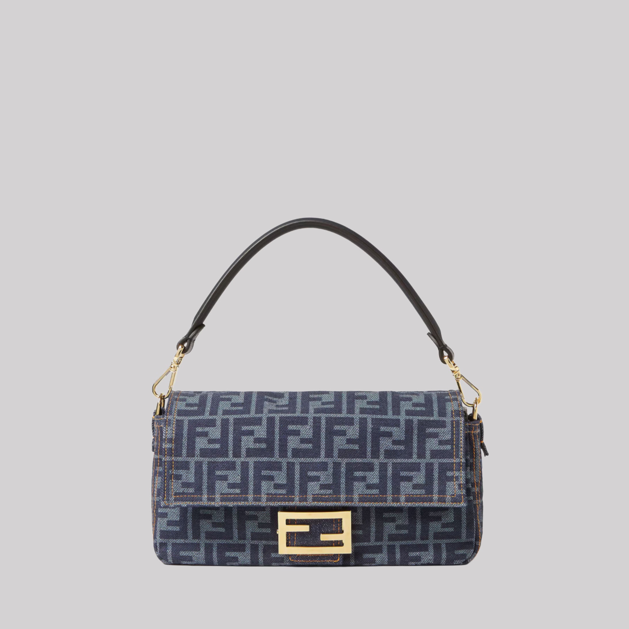 Baguette® Dark Blue Denim Bag And Jacquard FF Blue Denim Effect