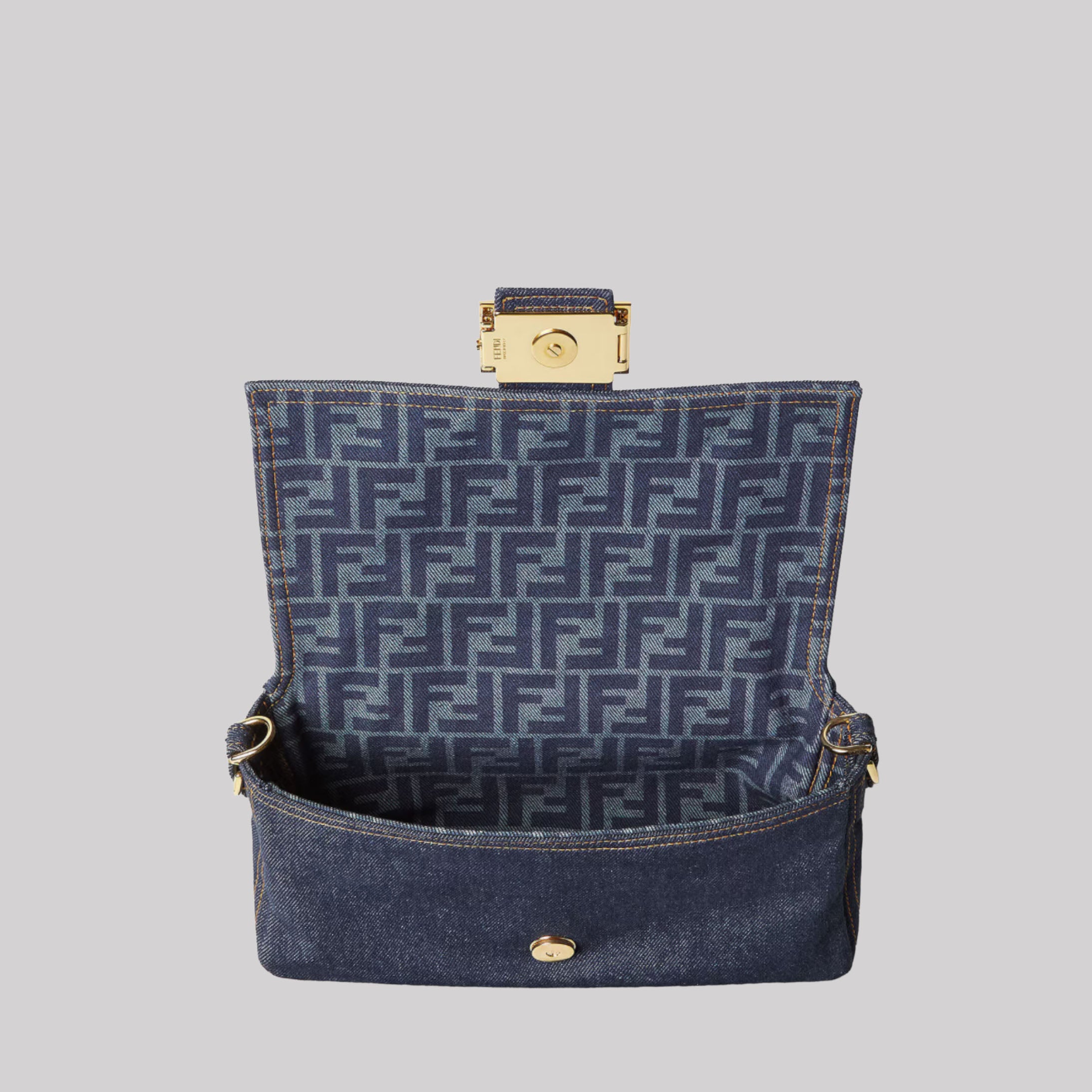 Baguette® Dark Blue Denim Bag And Jacquard FF Blue Denim Effect
