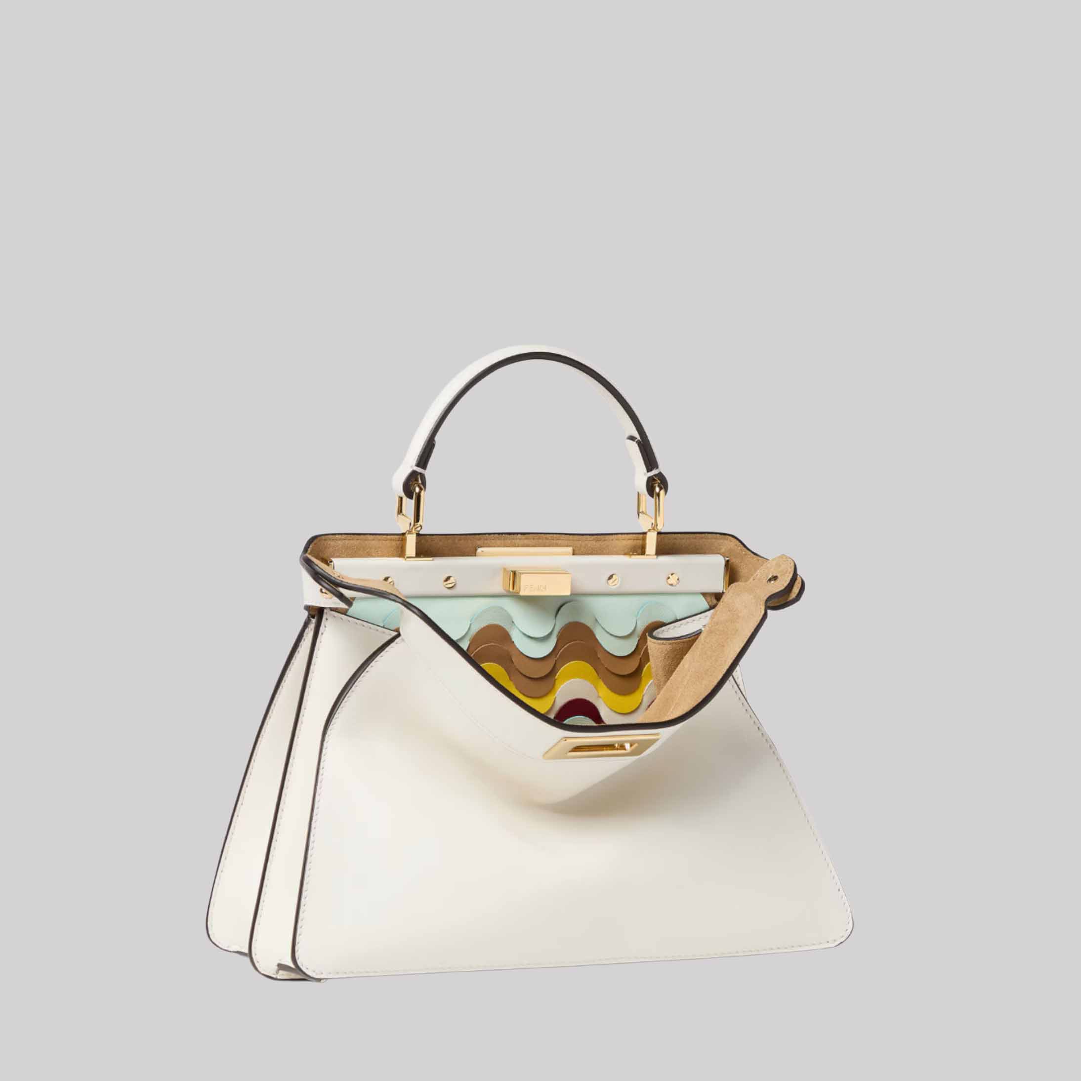 Peekaboo ISeeU Small Ice White Leather Bag With Wave Inlay
