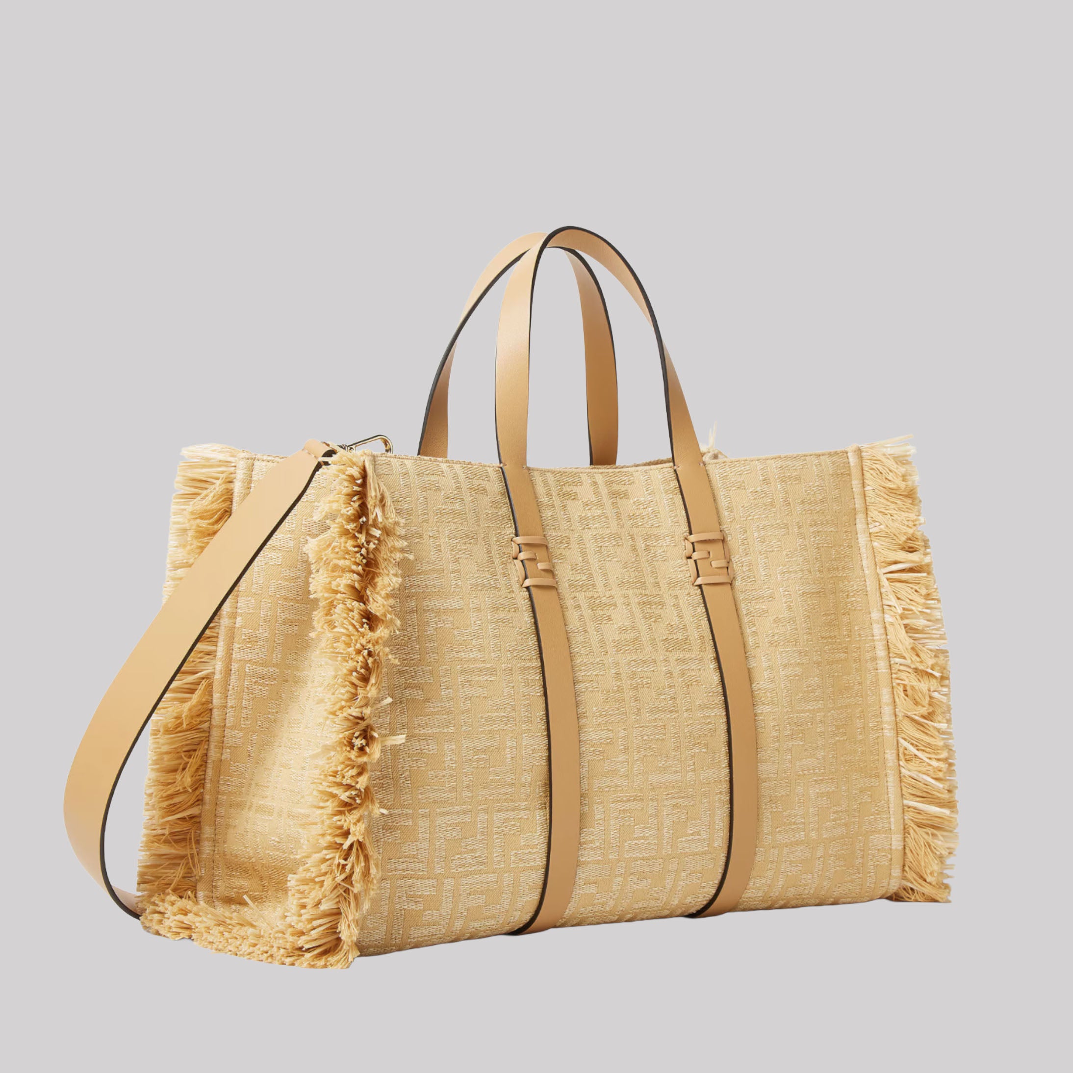 Summer Tote Jacquard Fabric Bag With Raffia FF