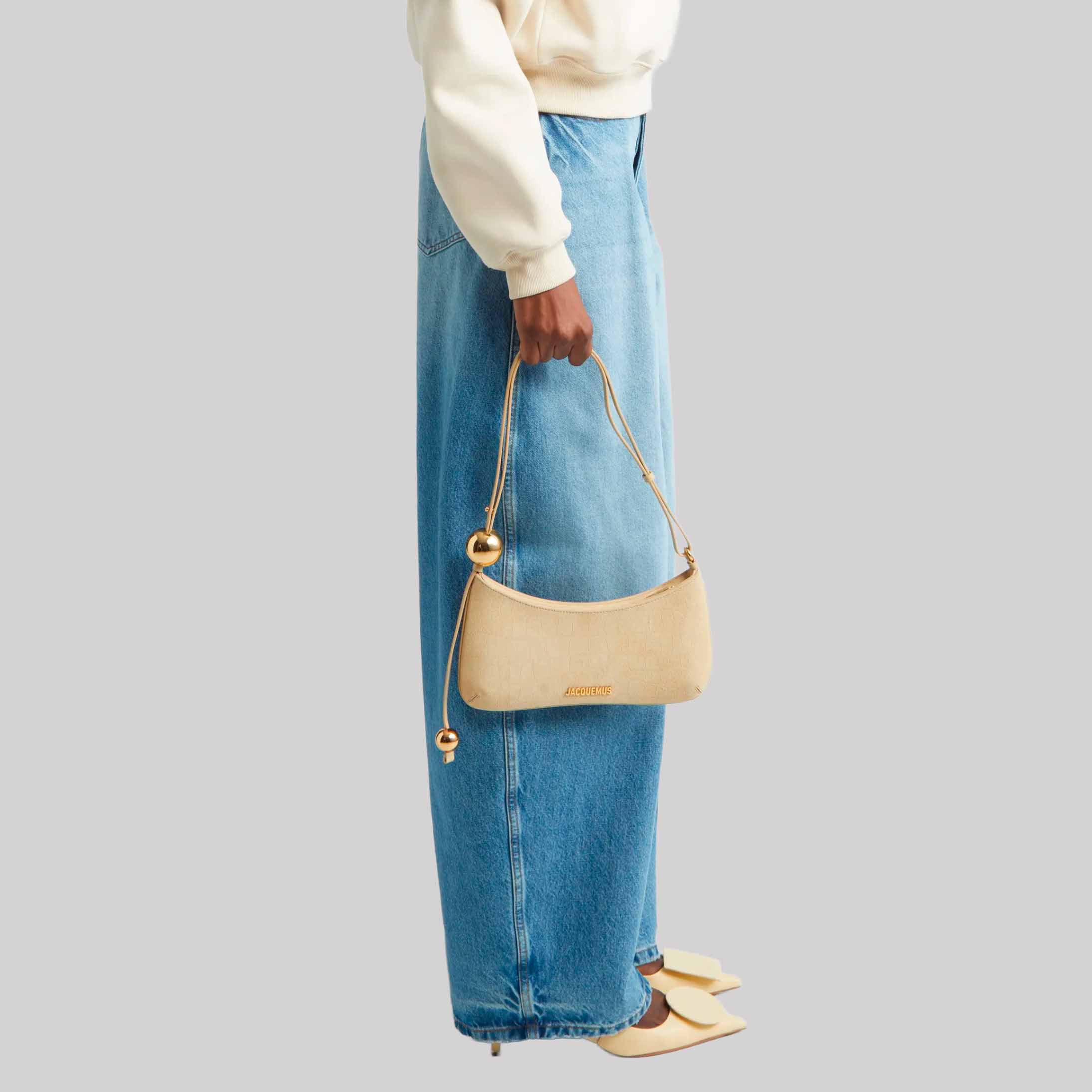 Le Bisou Perle Croc Embossed Suede Shoulder Bag
