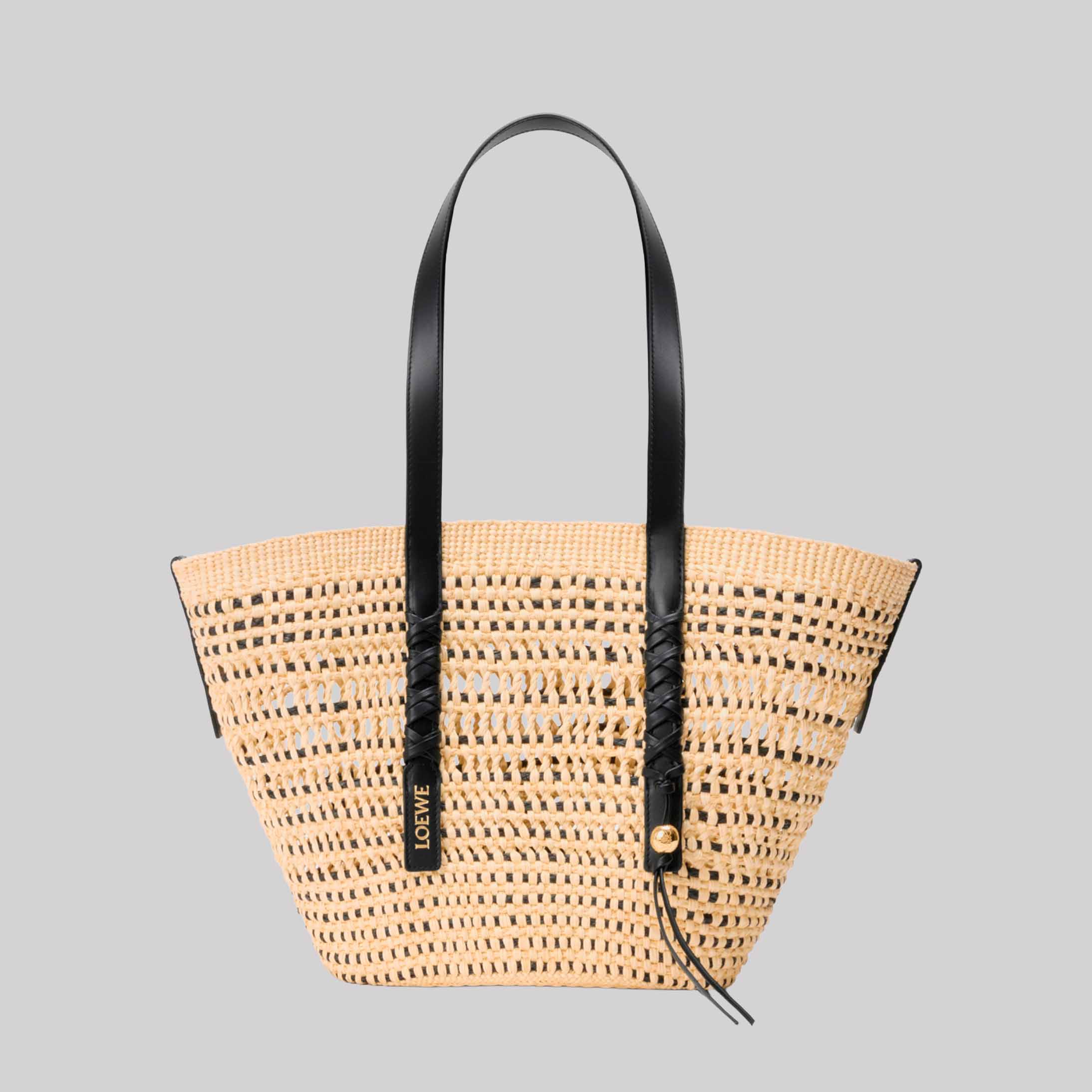 Medium Braid Basket In Iraca Palm And Calfskin