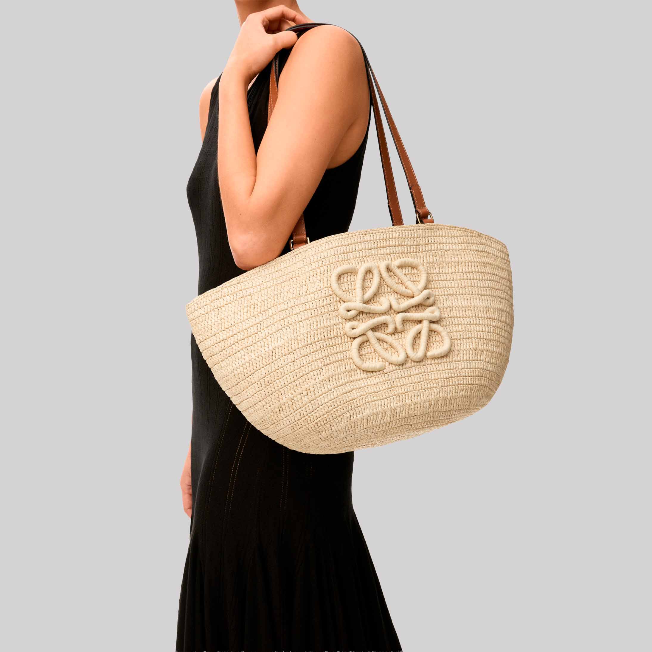 Medium Eclipse Basket In Raffia And Calfskin