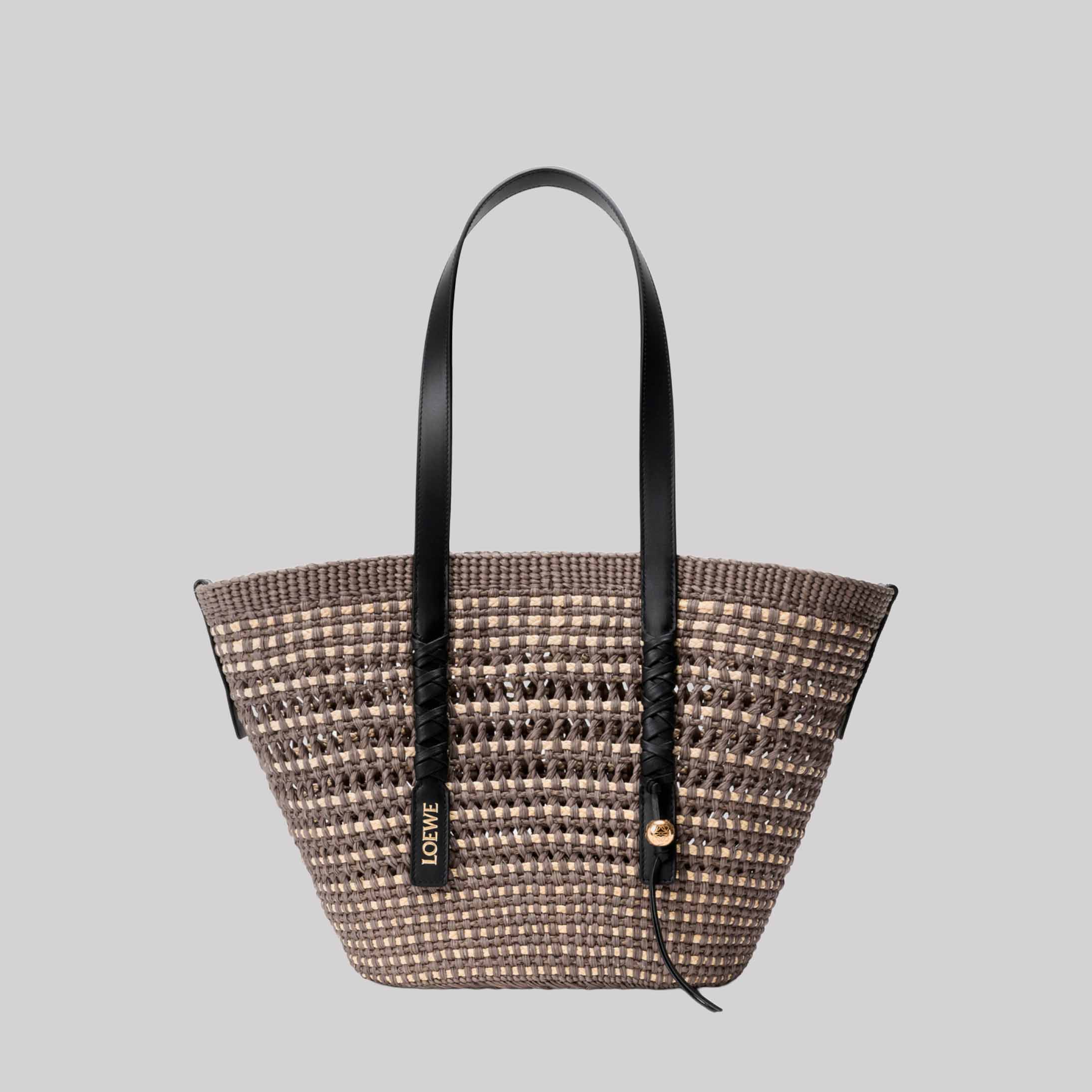 Medium Braid Basket In Iraca Palm And Calfskin