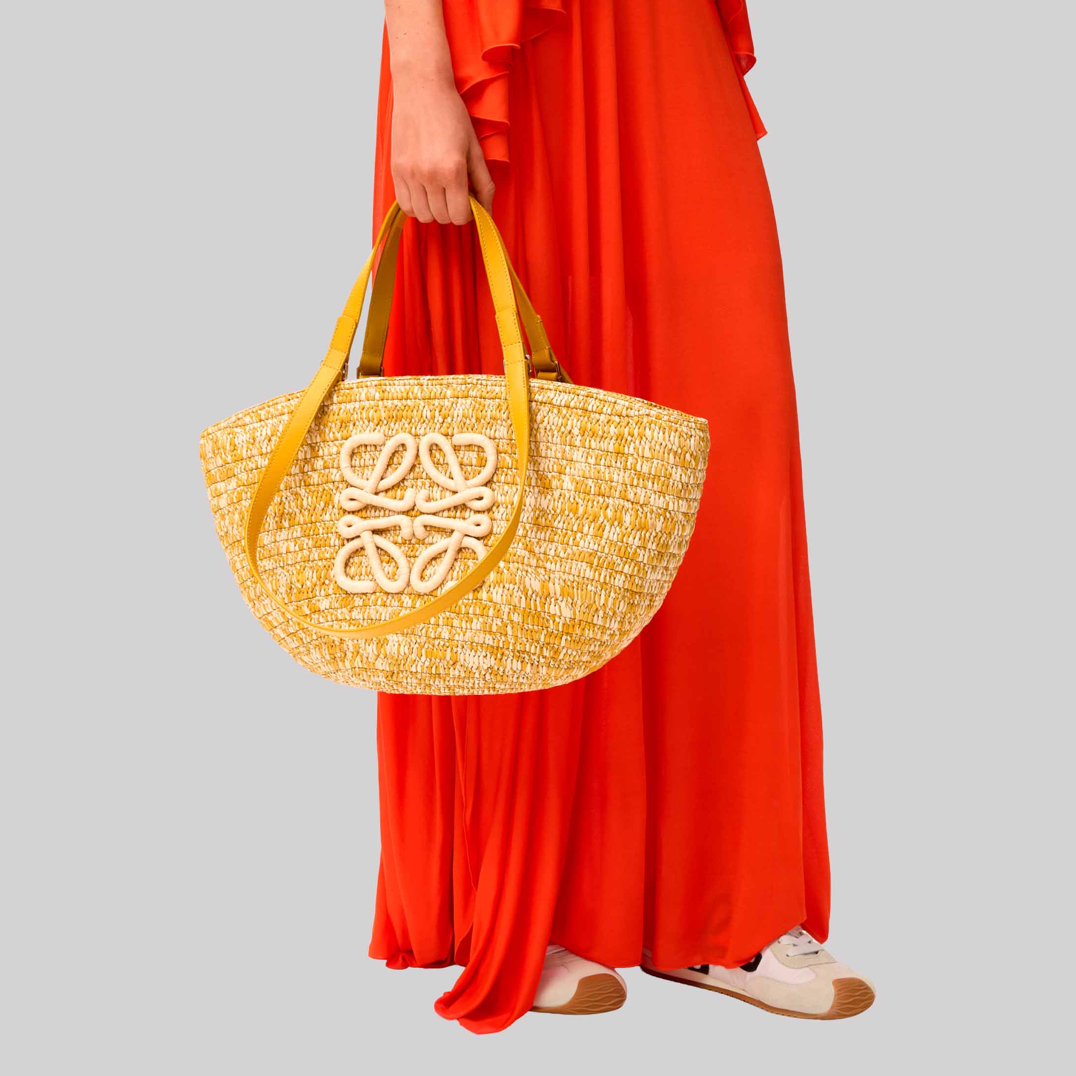 Medium Eclipse Basket In Raffia And Calfskin