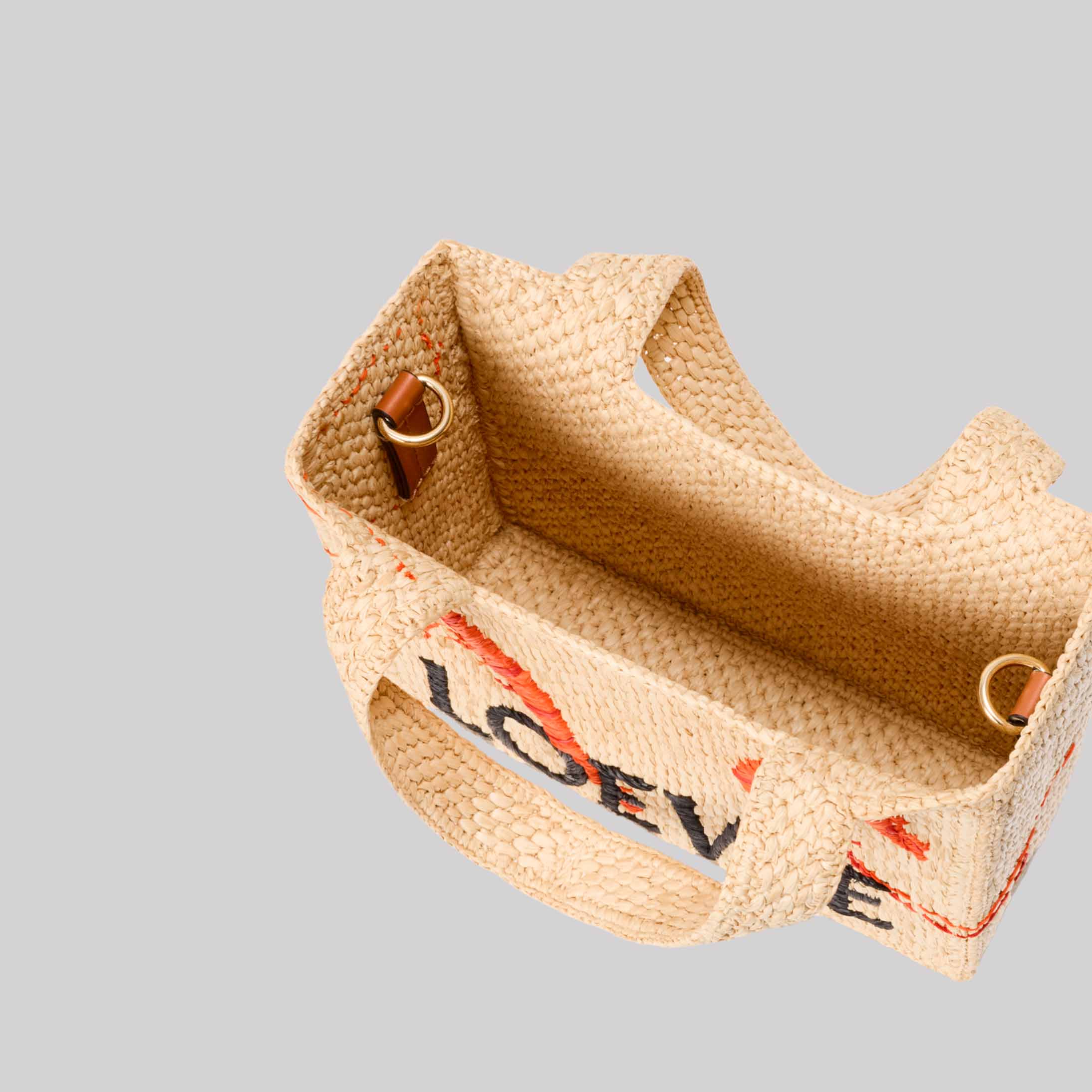 Mini Loewe Font Tote In Raffia