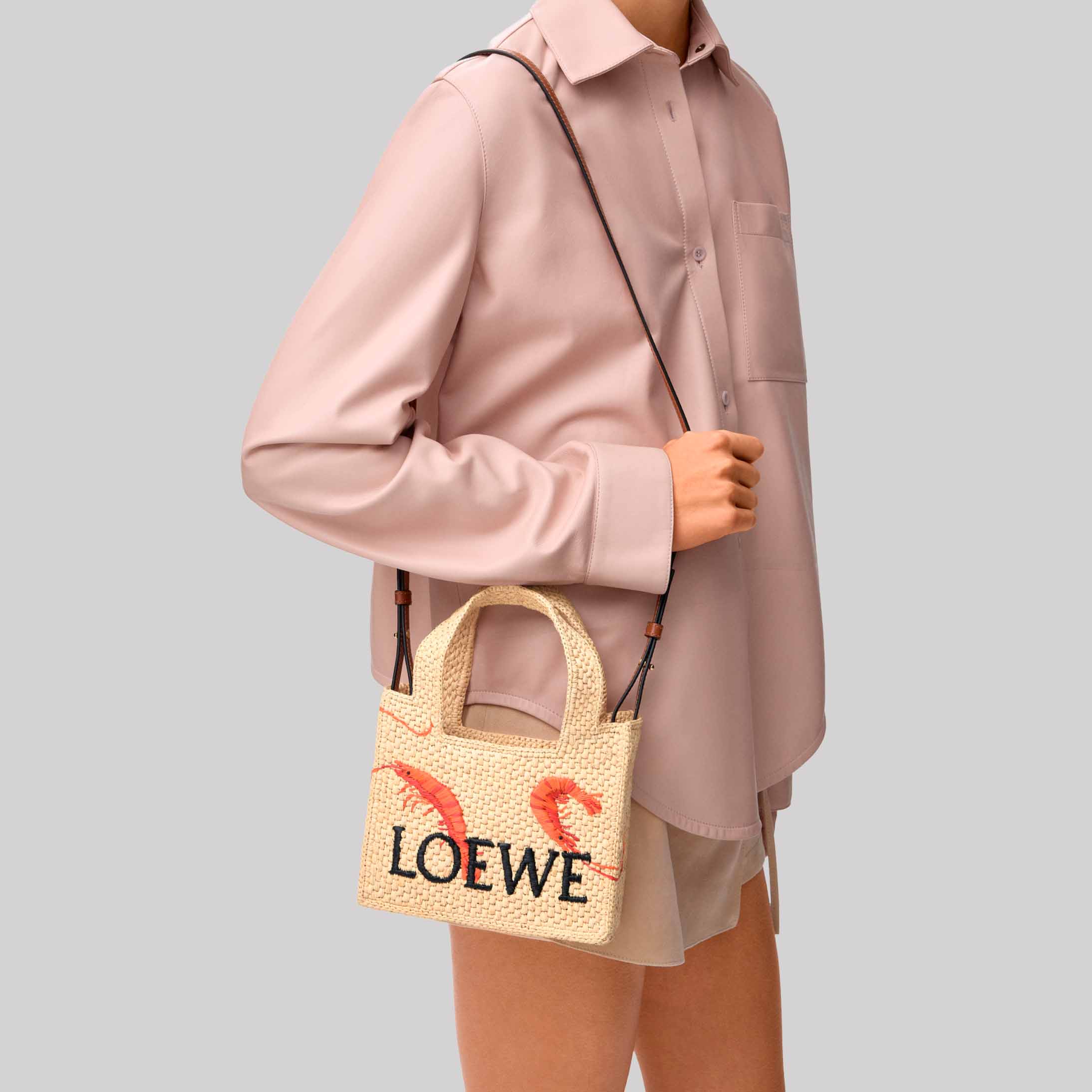 Mini Loewe Font Tote In Raffia