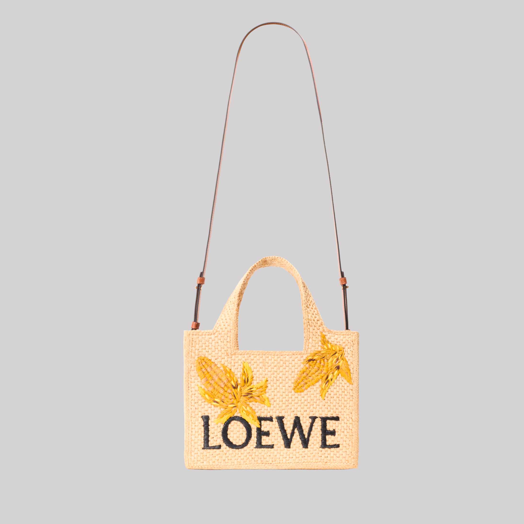 Small Loewe Font Tote In Raffia