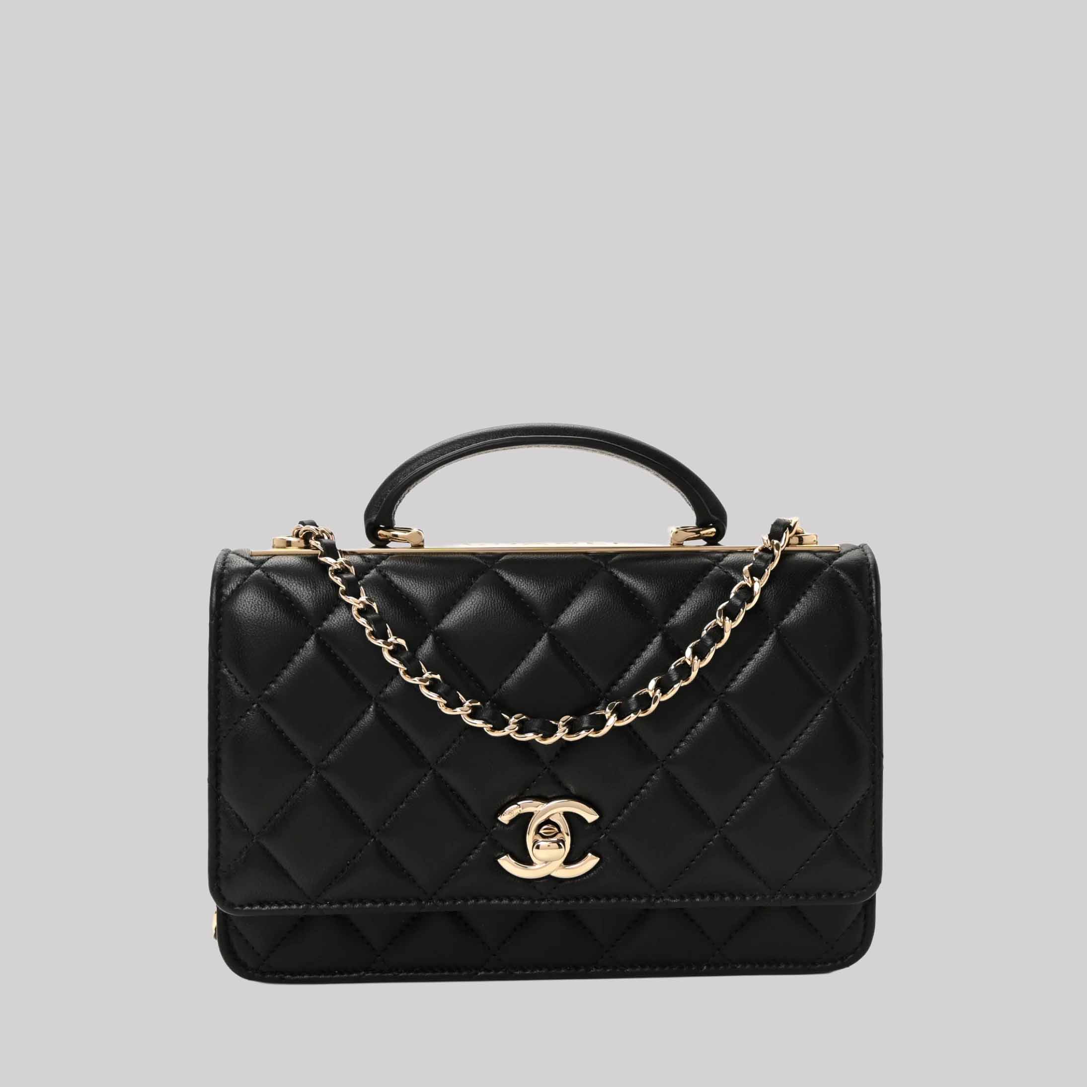 Wallet On Chain Lambskin Quilted Top Handle
