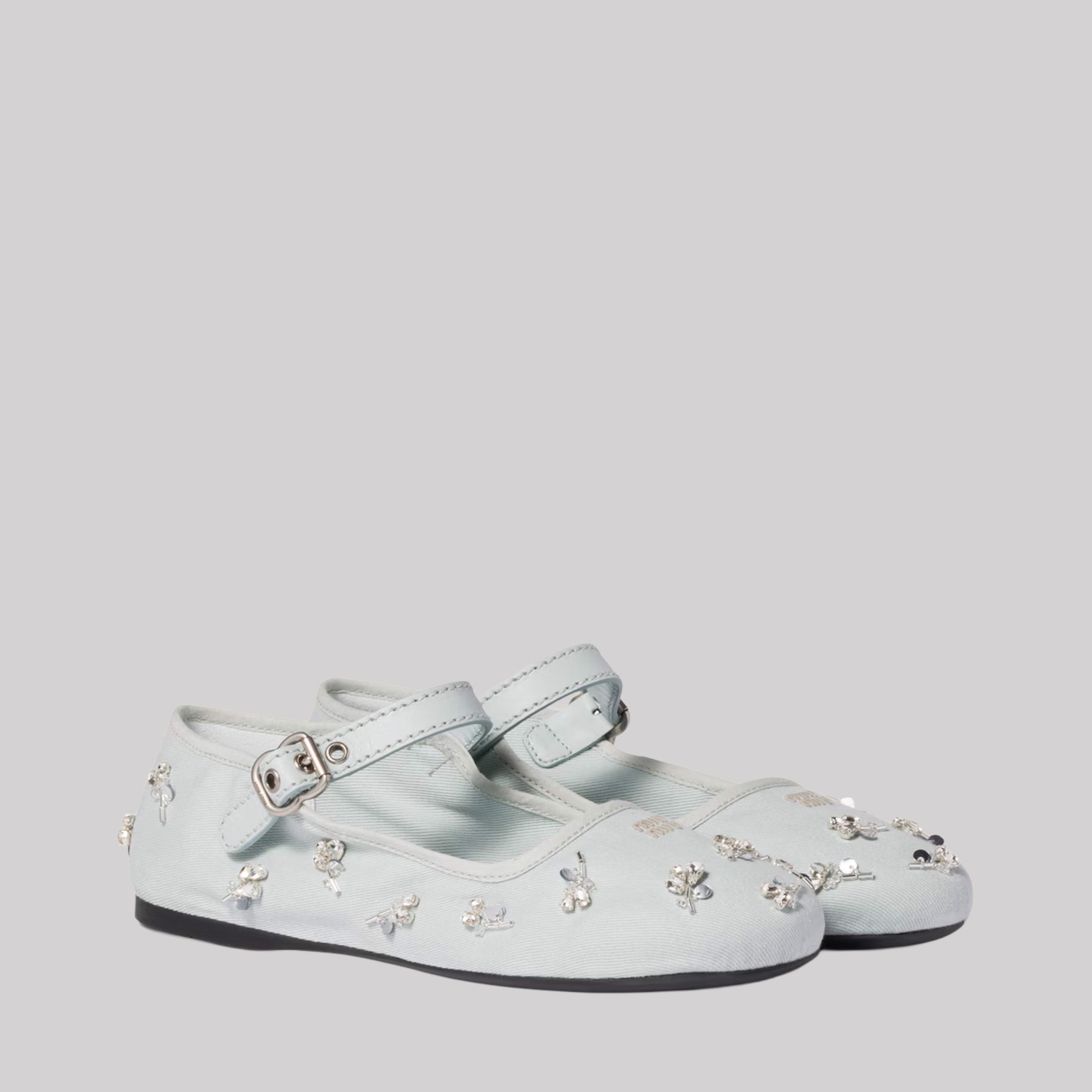 Embroidered Drill Ballerinas