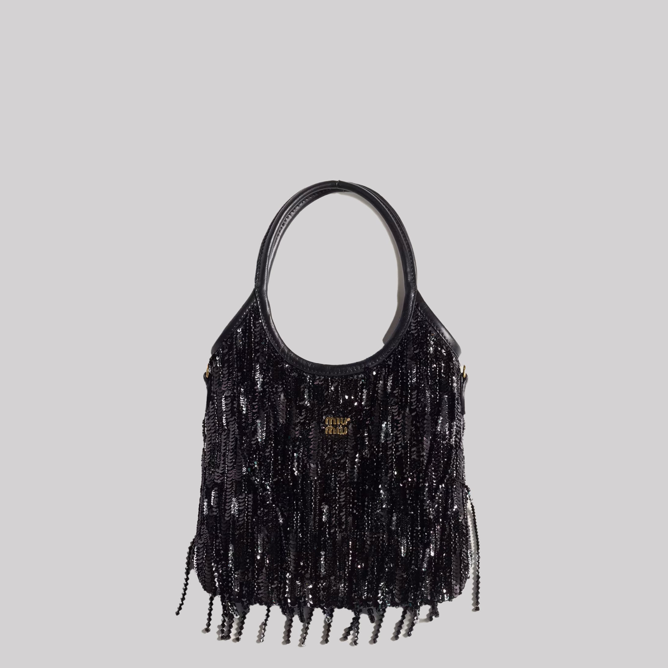 Ivy Satin Handbag With Crystal And Sequin Fringe
