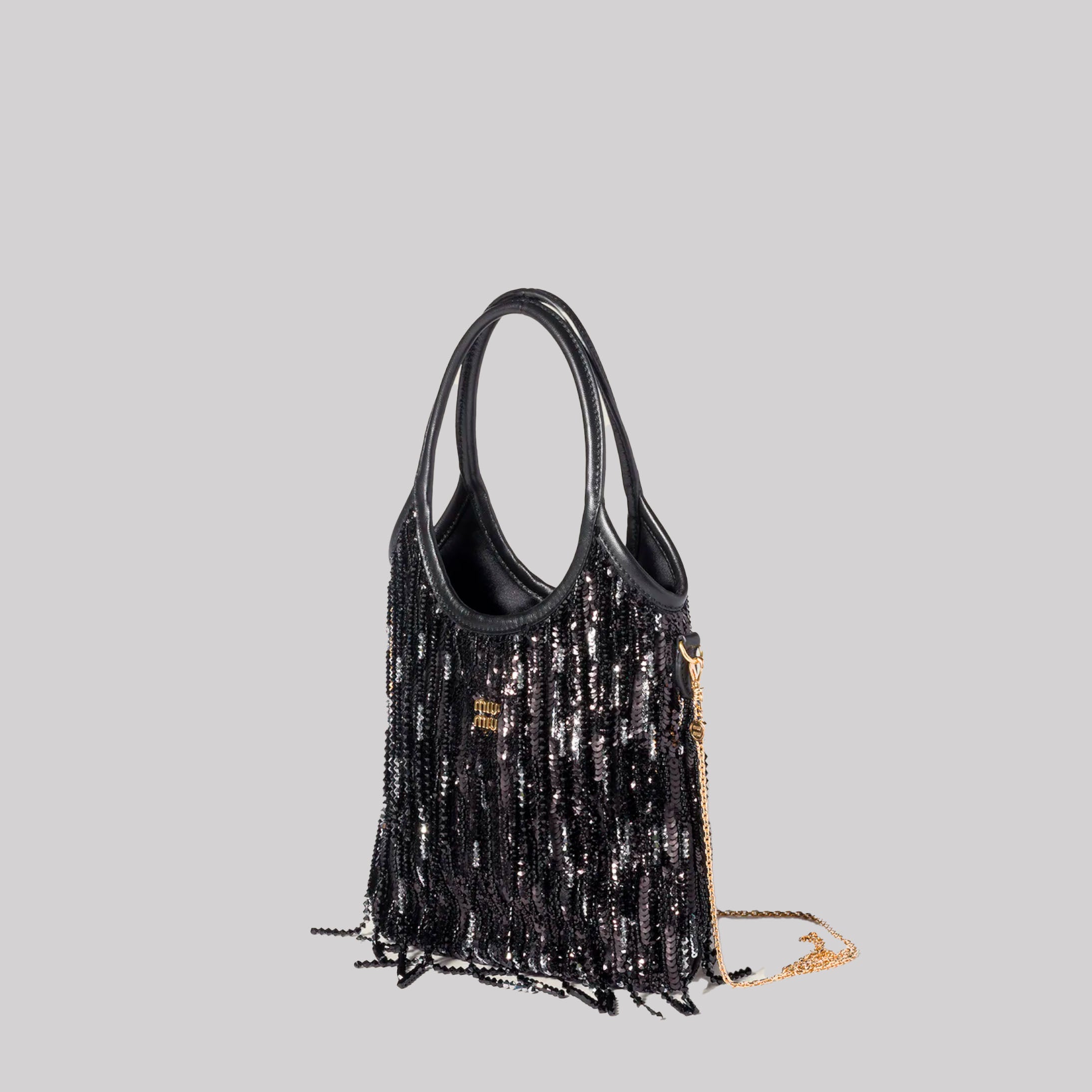 Ivy Satin Handbag With Crystal And Sequin Fringe