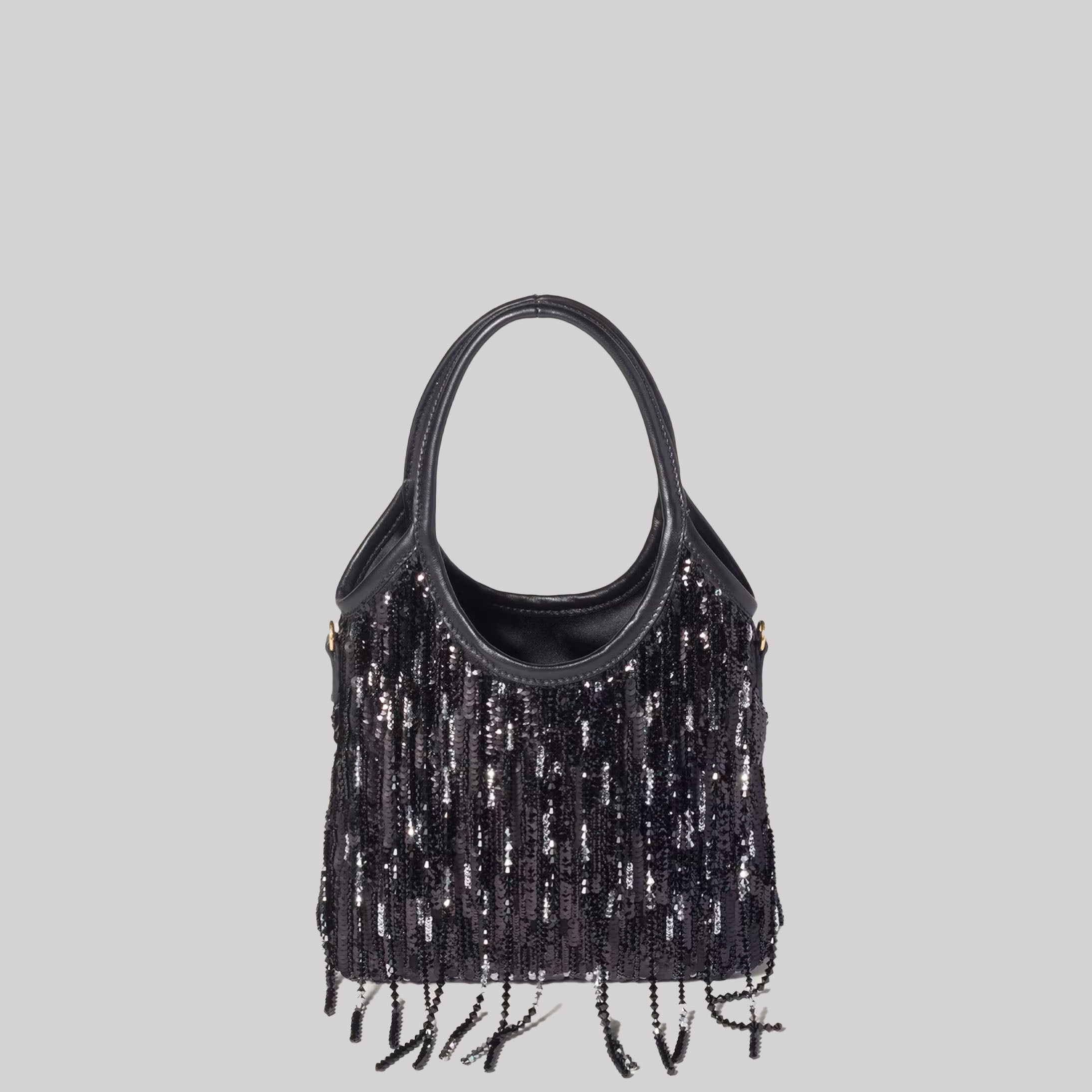 Ivy Satin Handbag With Crystal And Sequin Fringe