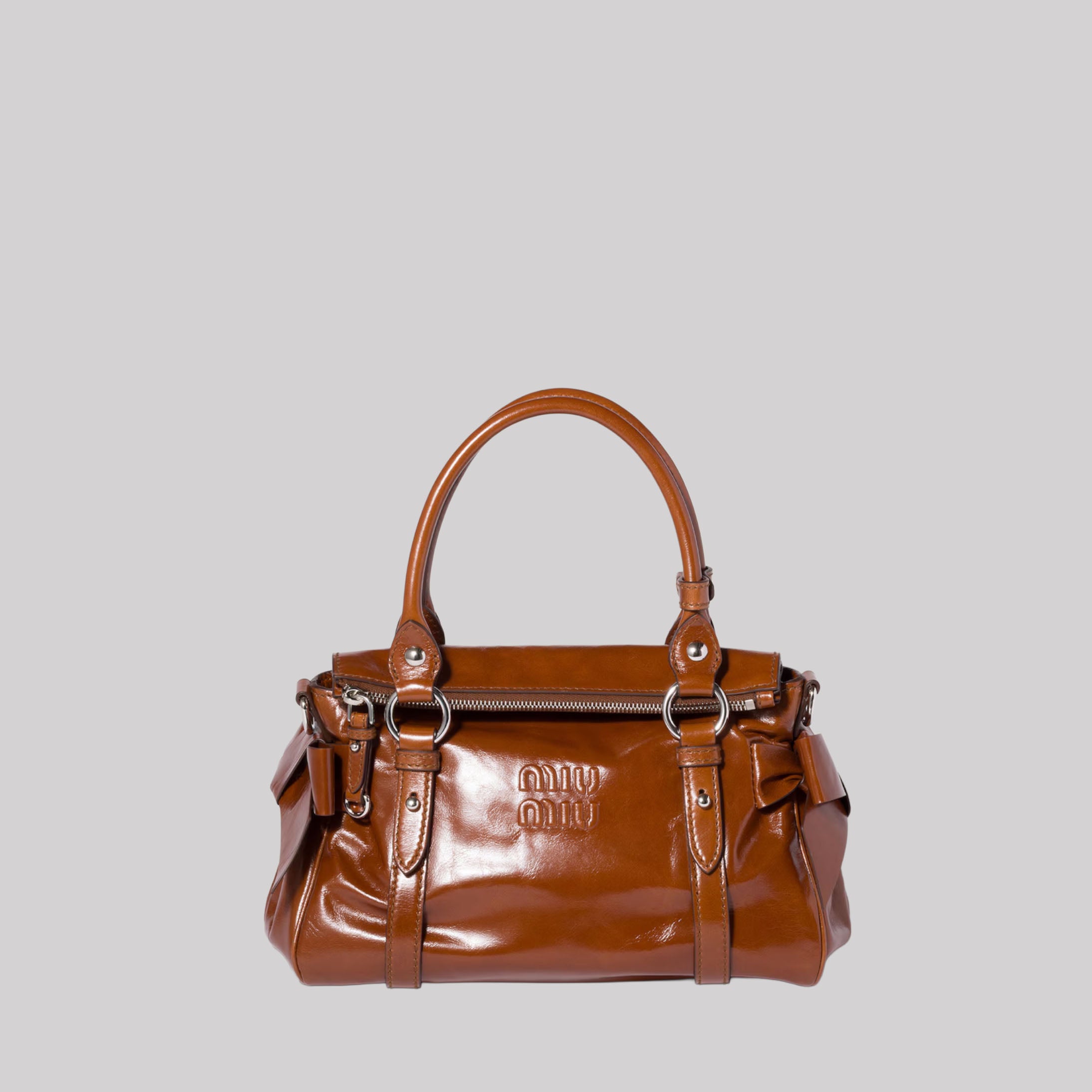 Shiny Leather Top-Handle Bag