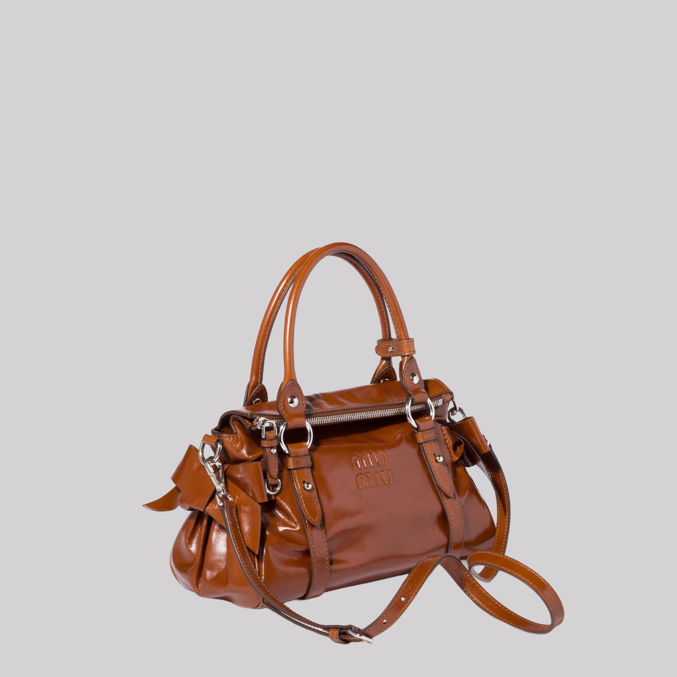 Shiny Leather Top-Handle Bag