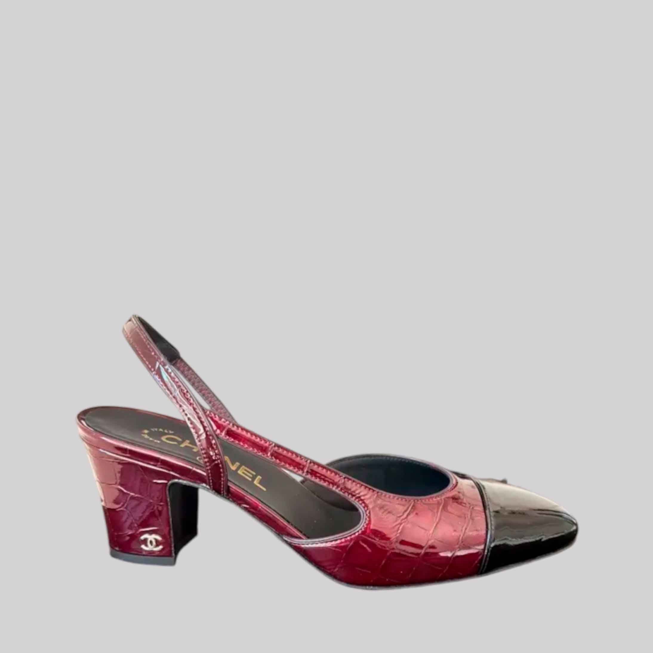 Slingbacks Crocodile Embossed Patent Calfskin