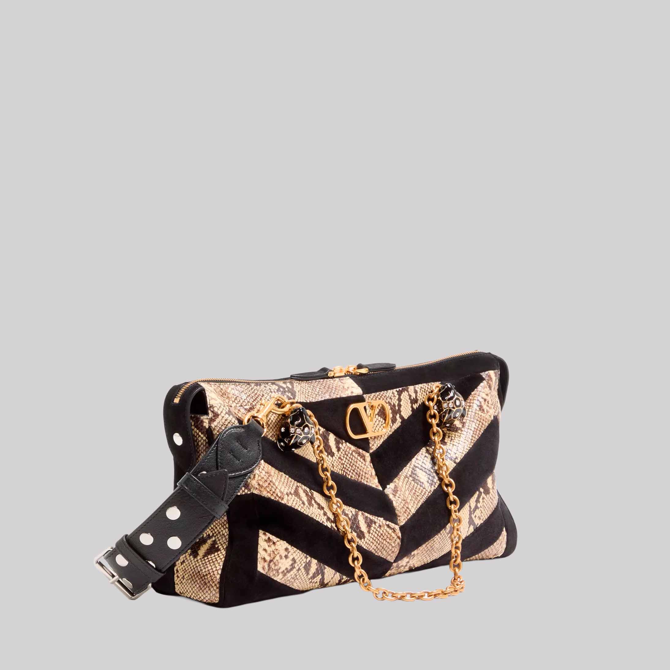 Panthea Python And Suede Chevron Motif Shoulder Bag
