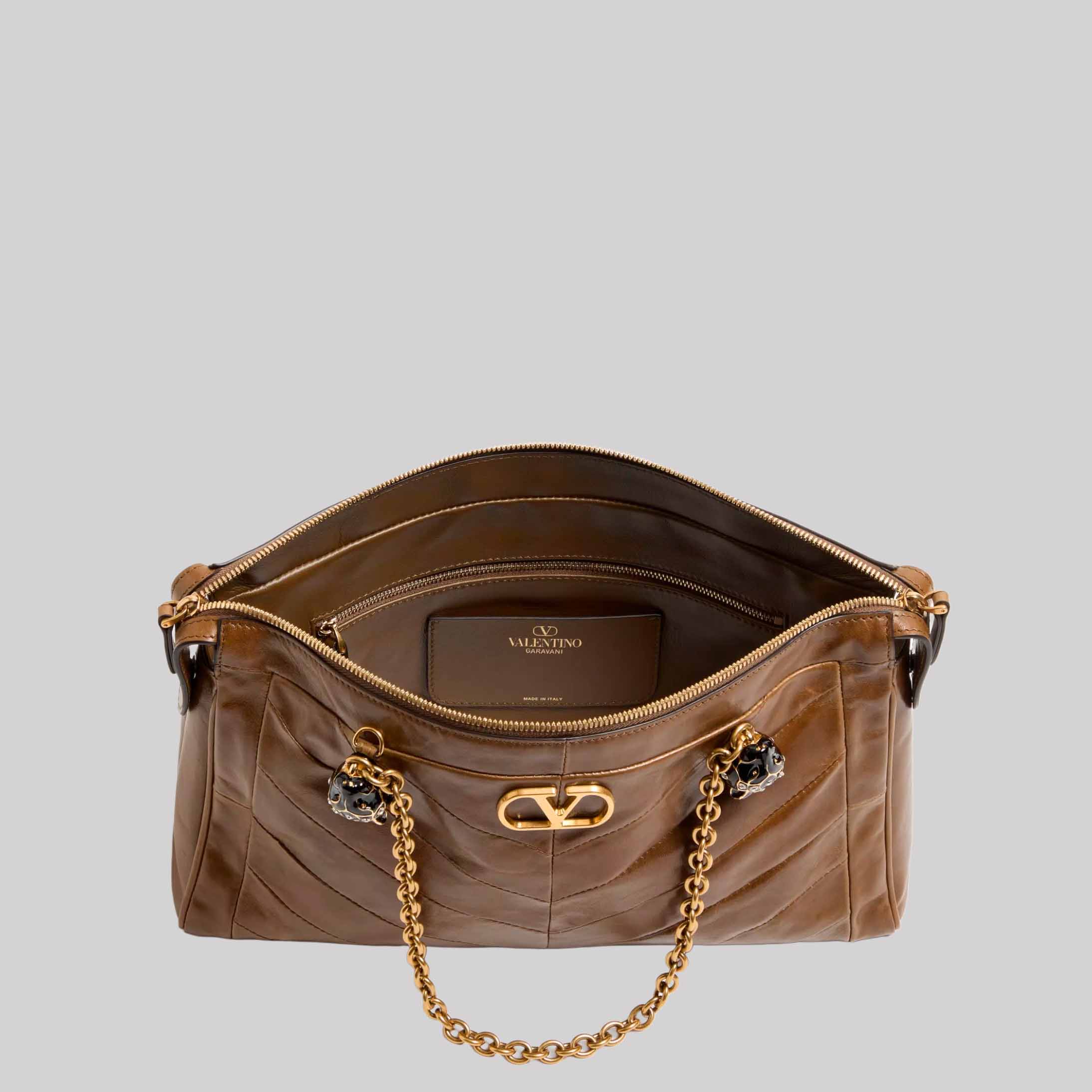 Panthea Shoulder Bag In Nappa Leather With Chevron Pattern