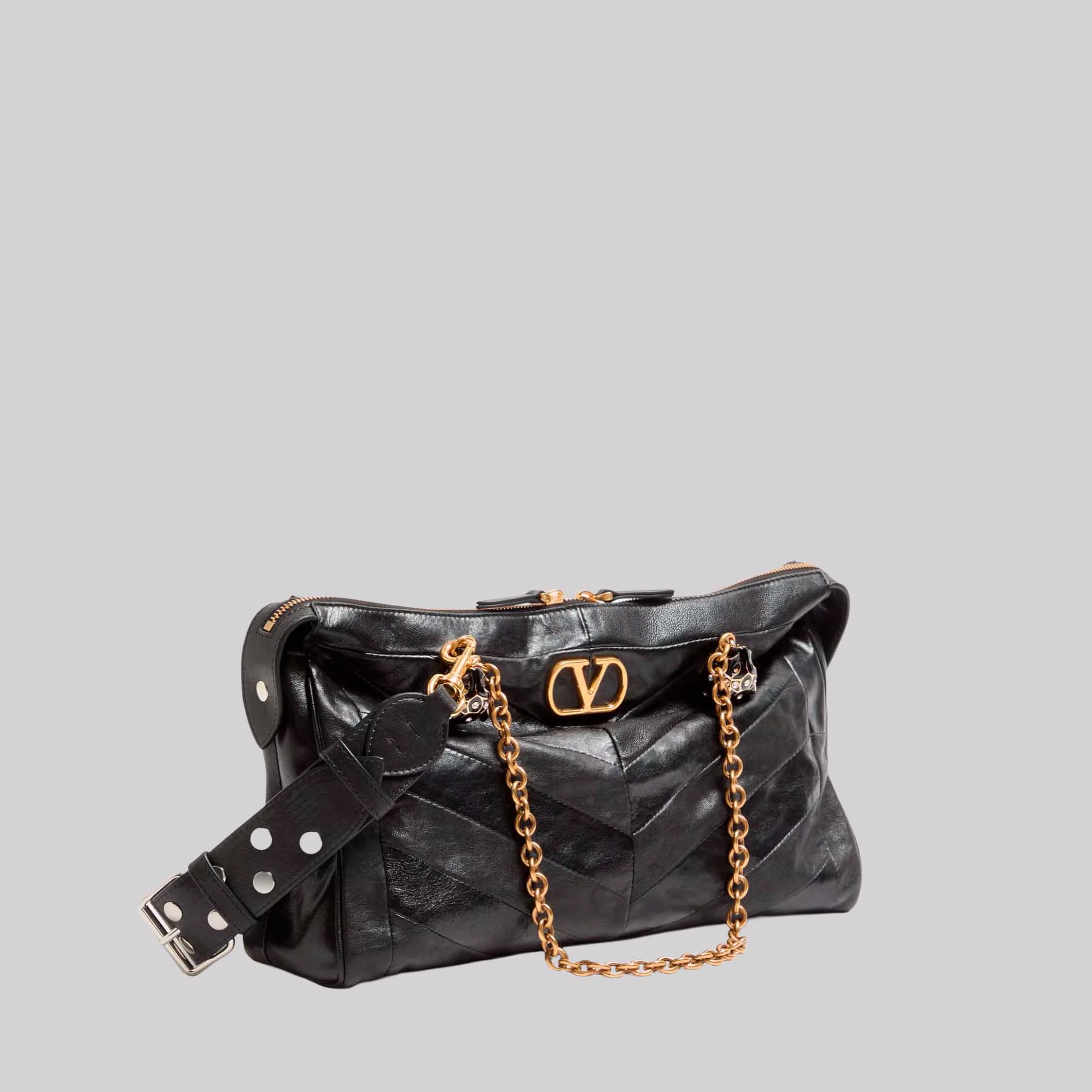 Panthea Shoulder Bag In Nappa Leather With Chevron Pattern
