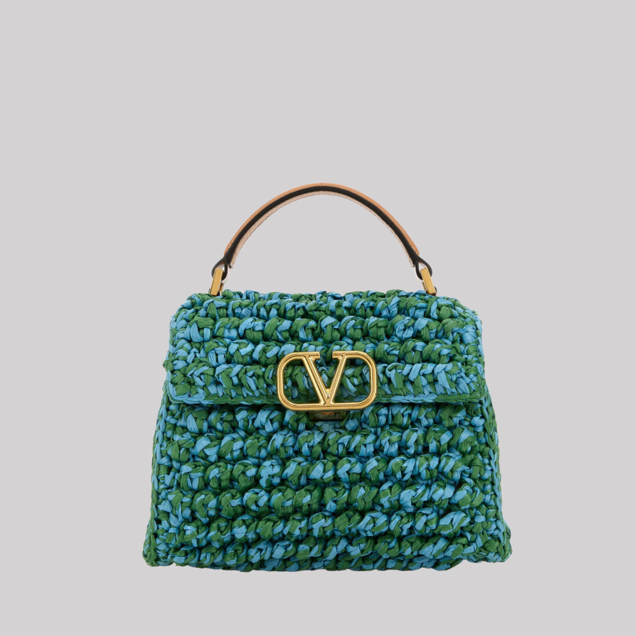 Two-Tone Raffia Vsling Handbag
