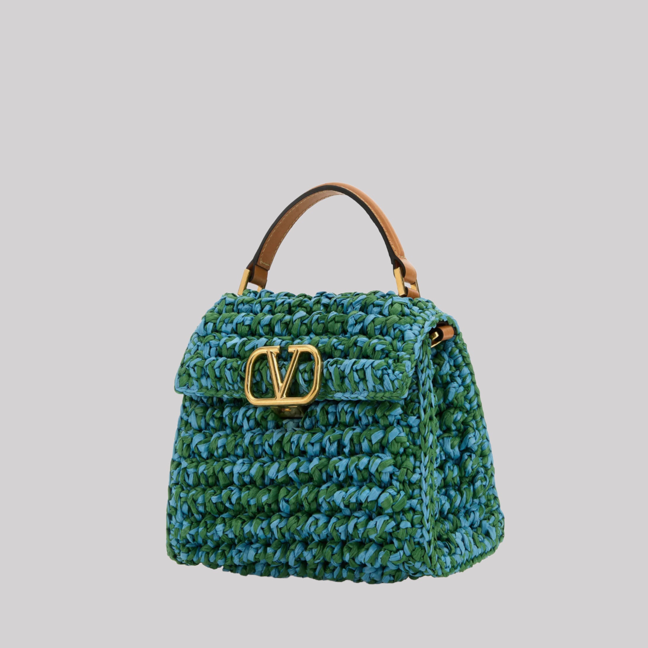 Two-Tone Raffia Vsling Handbag