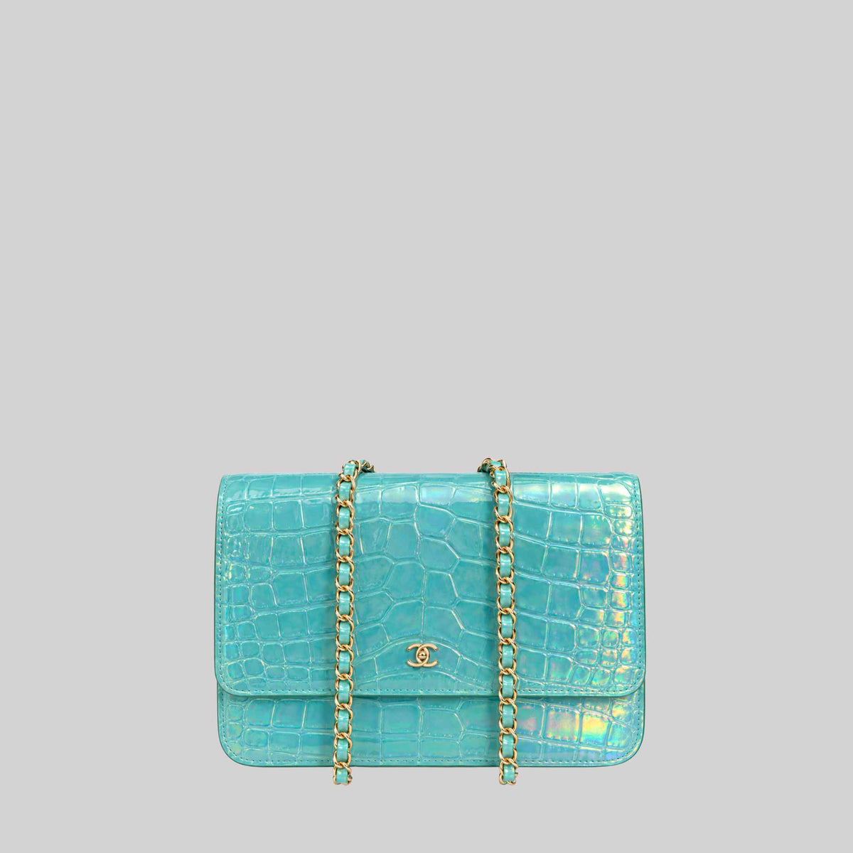 Wallet On Chain Crocodile Embossed Iridescent Calfskin