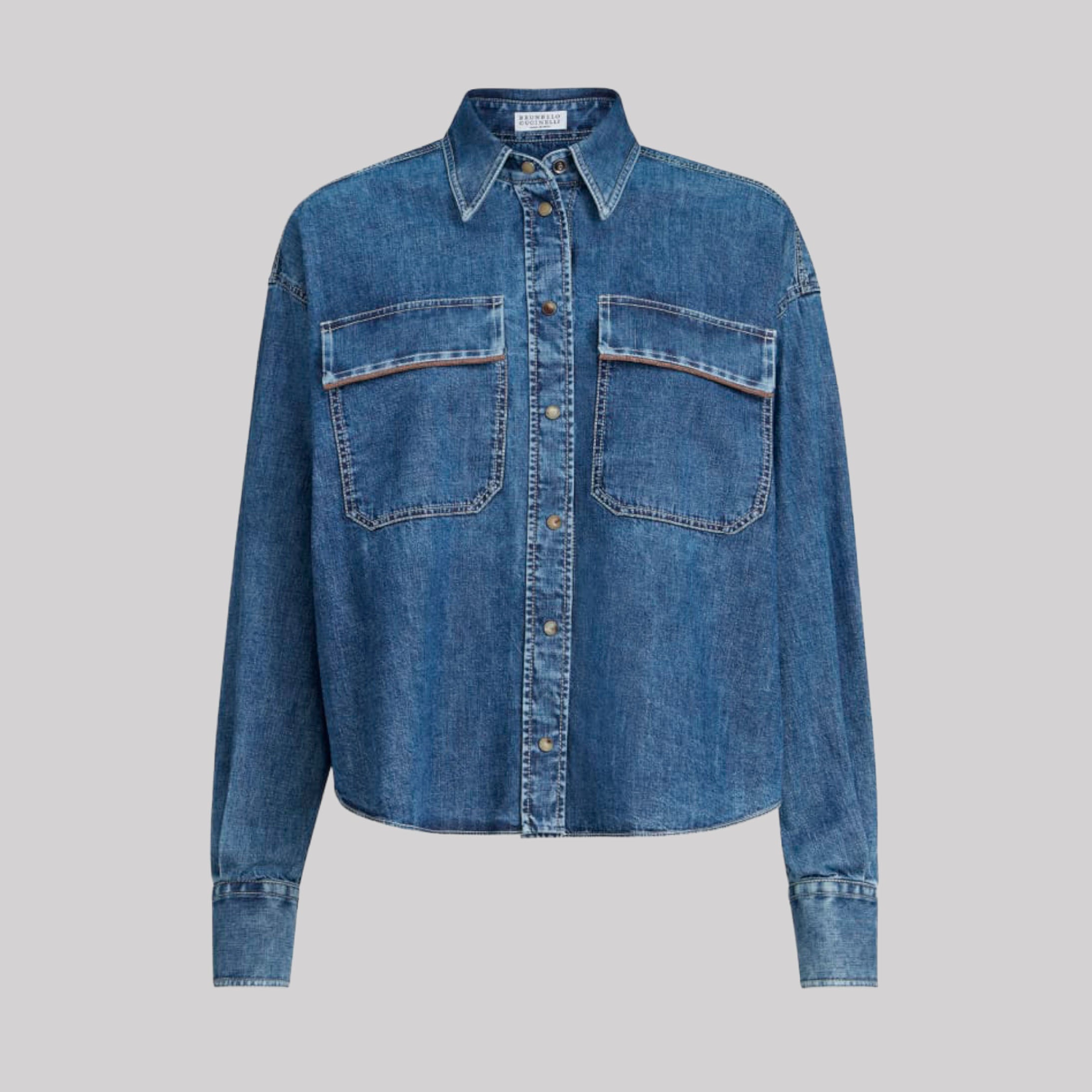 Light Denim Shirt With Shiny Pockets