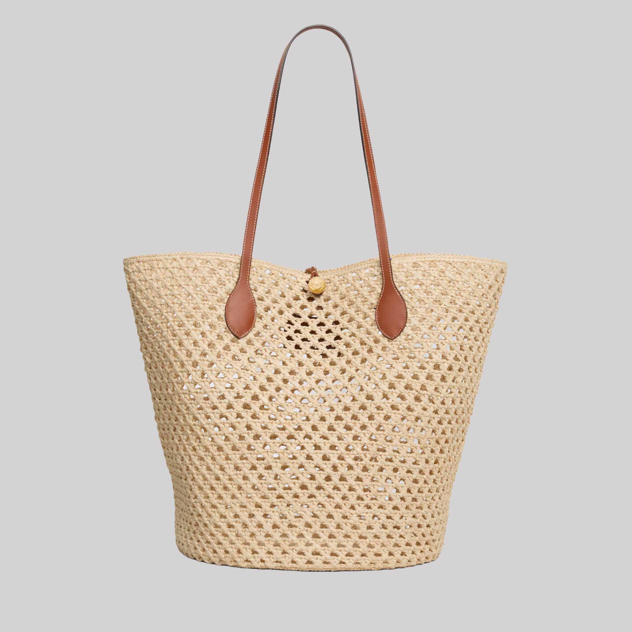 Bucket Triomphe Beads Basket In Raffia And Calfskin