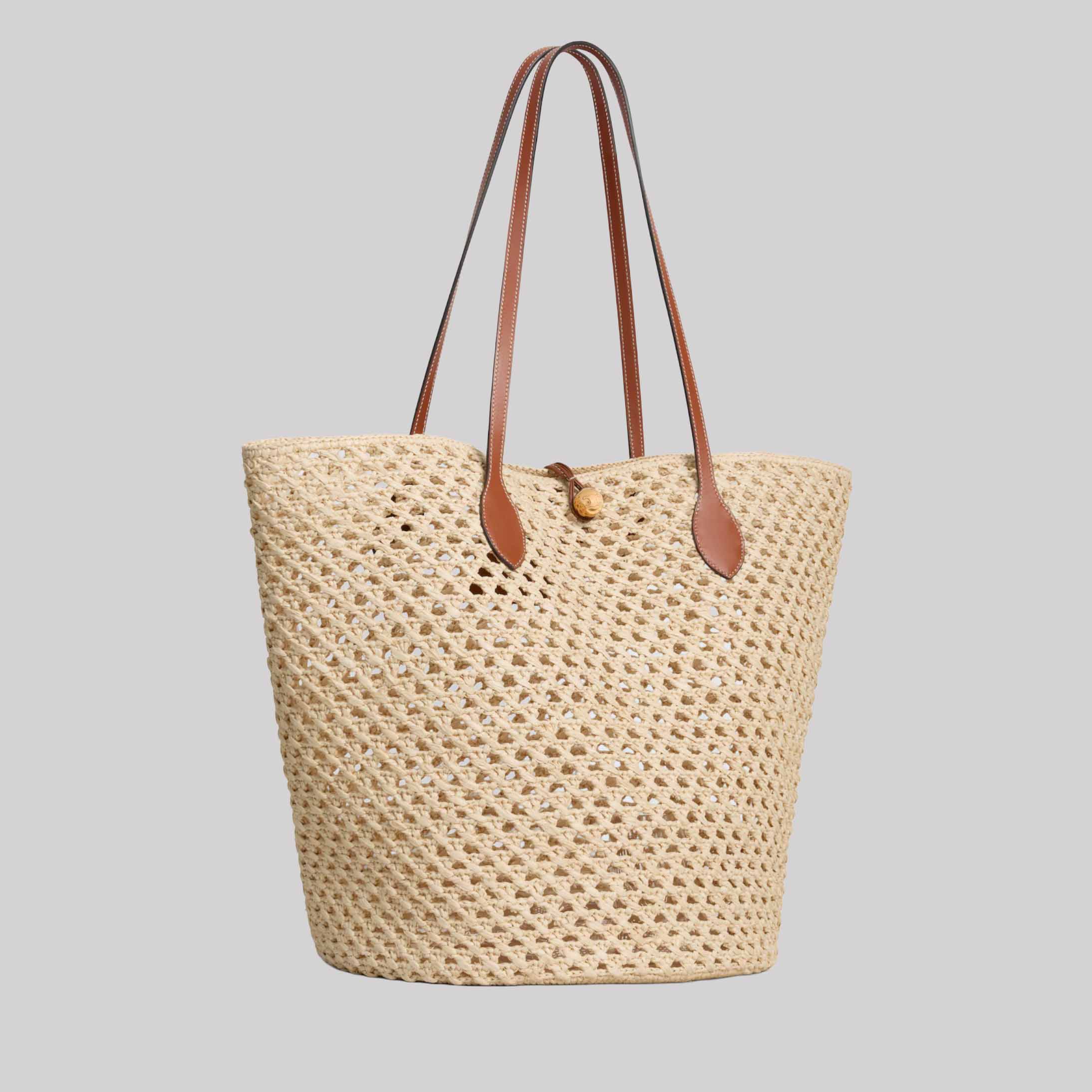 Bucket Triomphe Beads Basket In Raffia And Calfskin