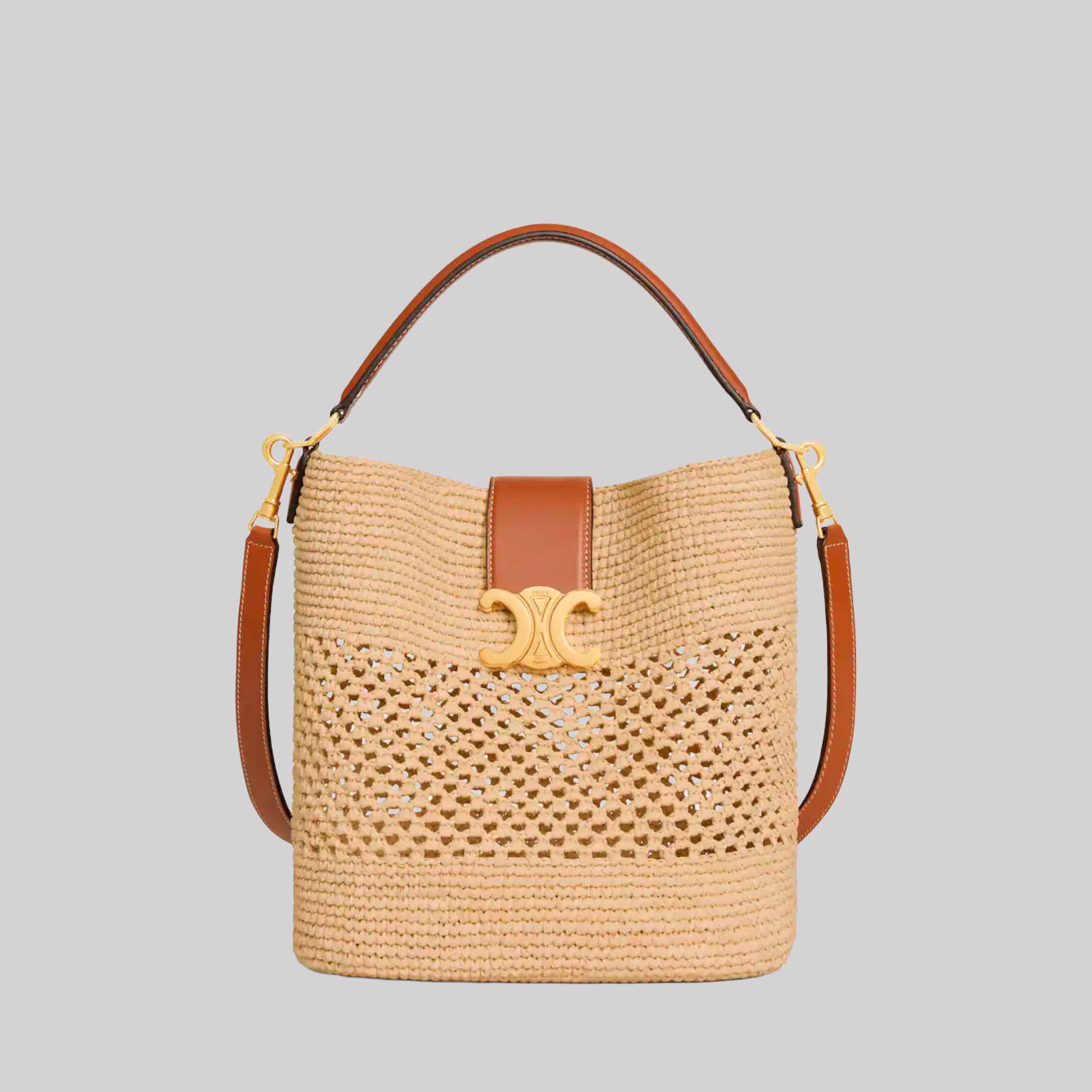 Medium Louise Bucket In Raffia And Calfskin