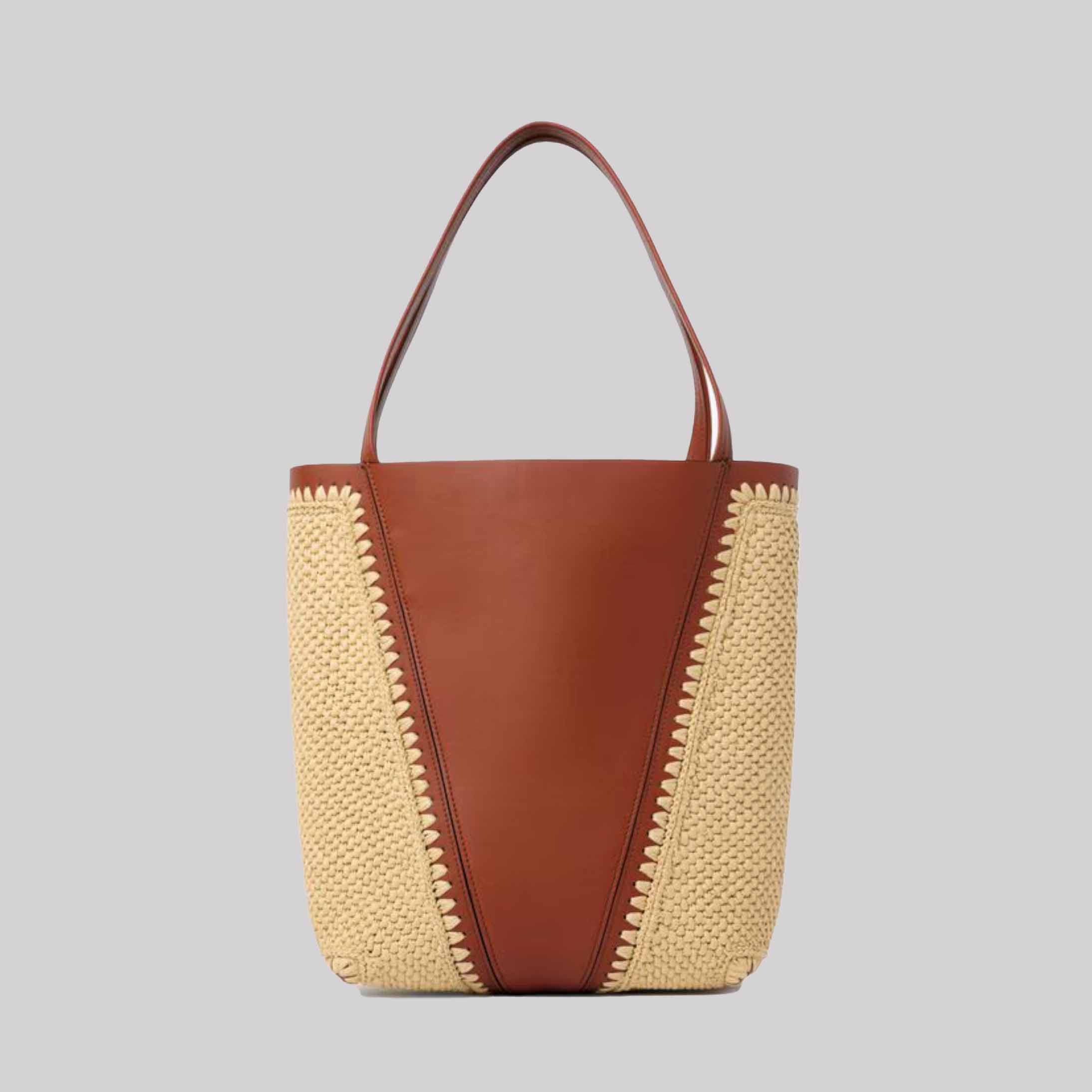 Chloé Spin Tote Bag In Raffia-Effect & Leather