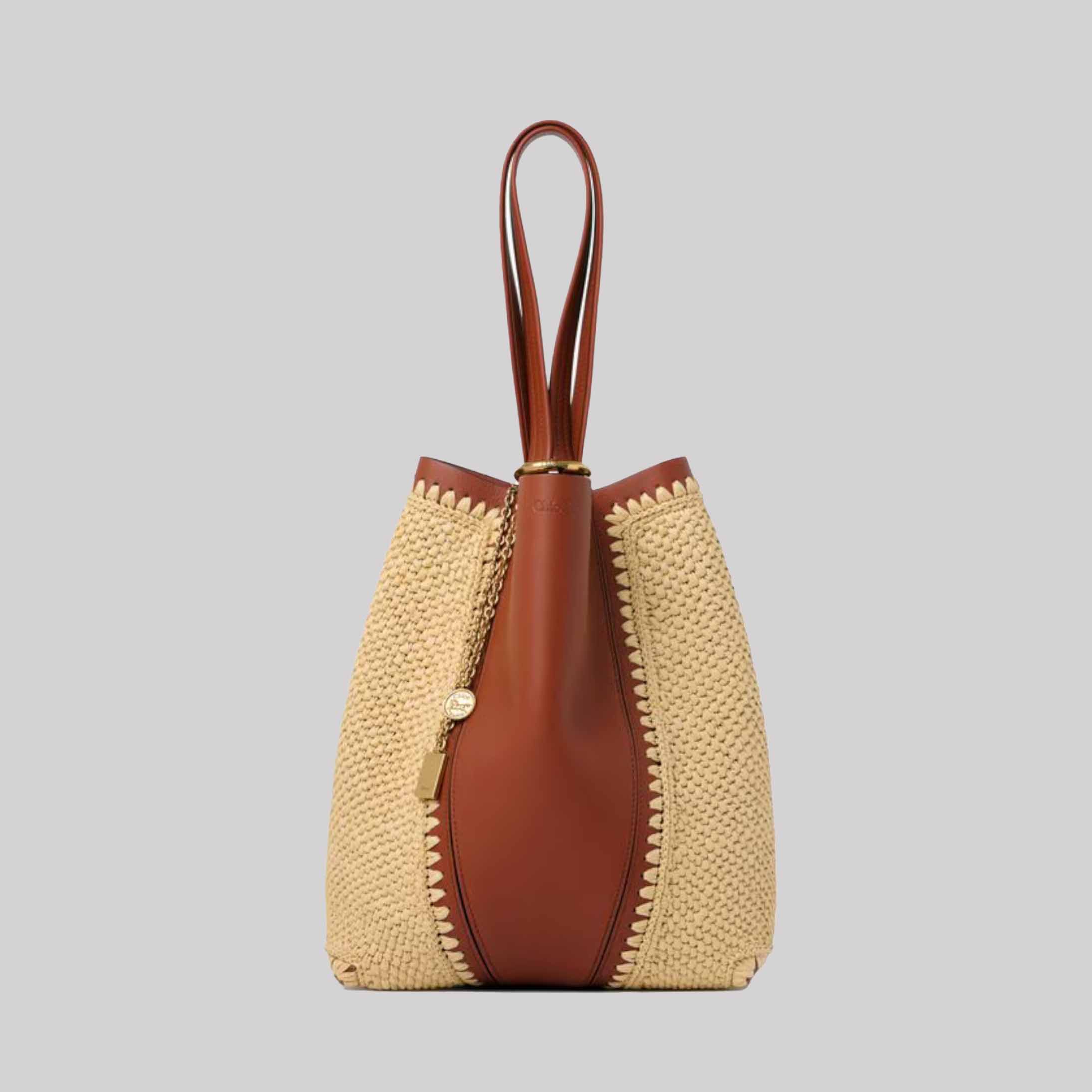 Chloé Spin Tote Bag In Raffia-Effect & Leather
