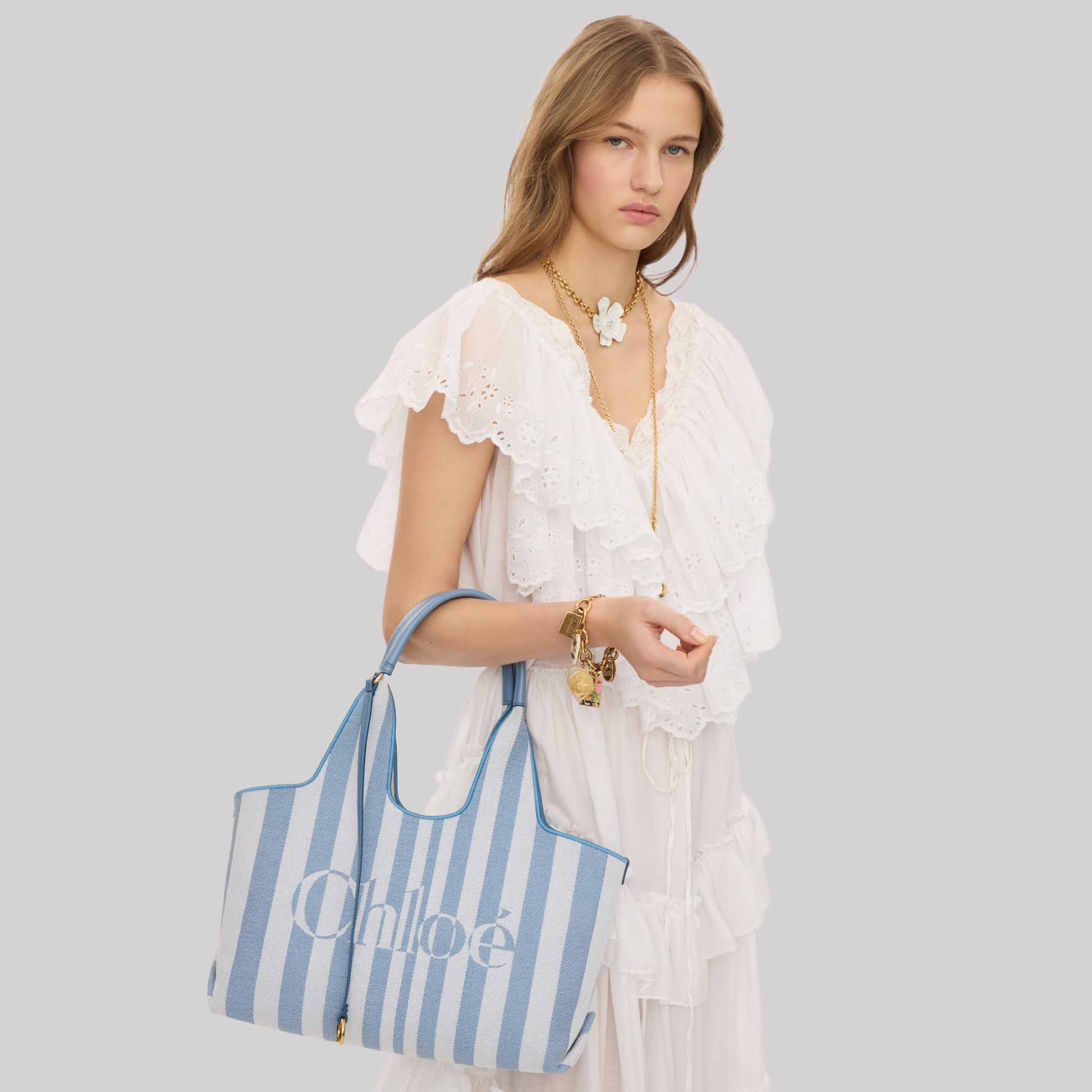 Chloé Stripy East-West Tote Bag In Jacquard