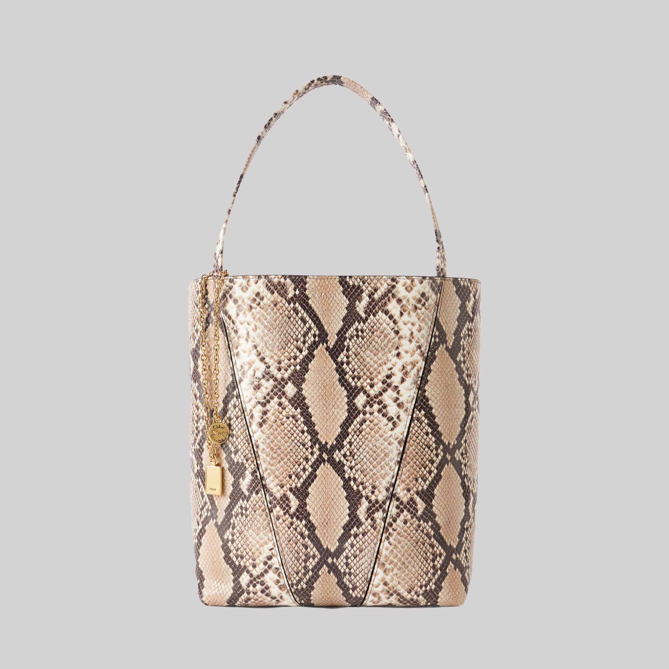 Spin Embellished Snake-Effect Leather Tote Bag