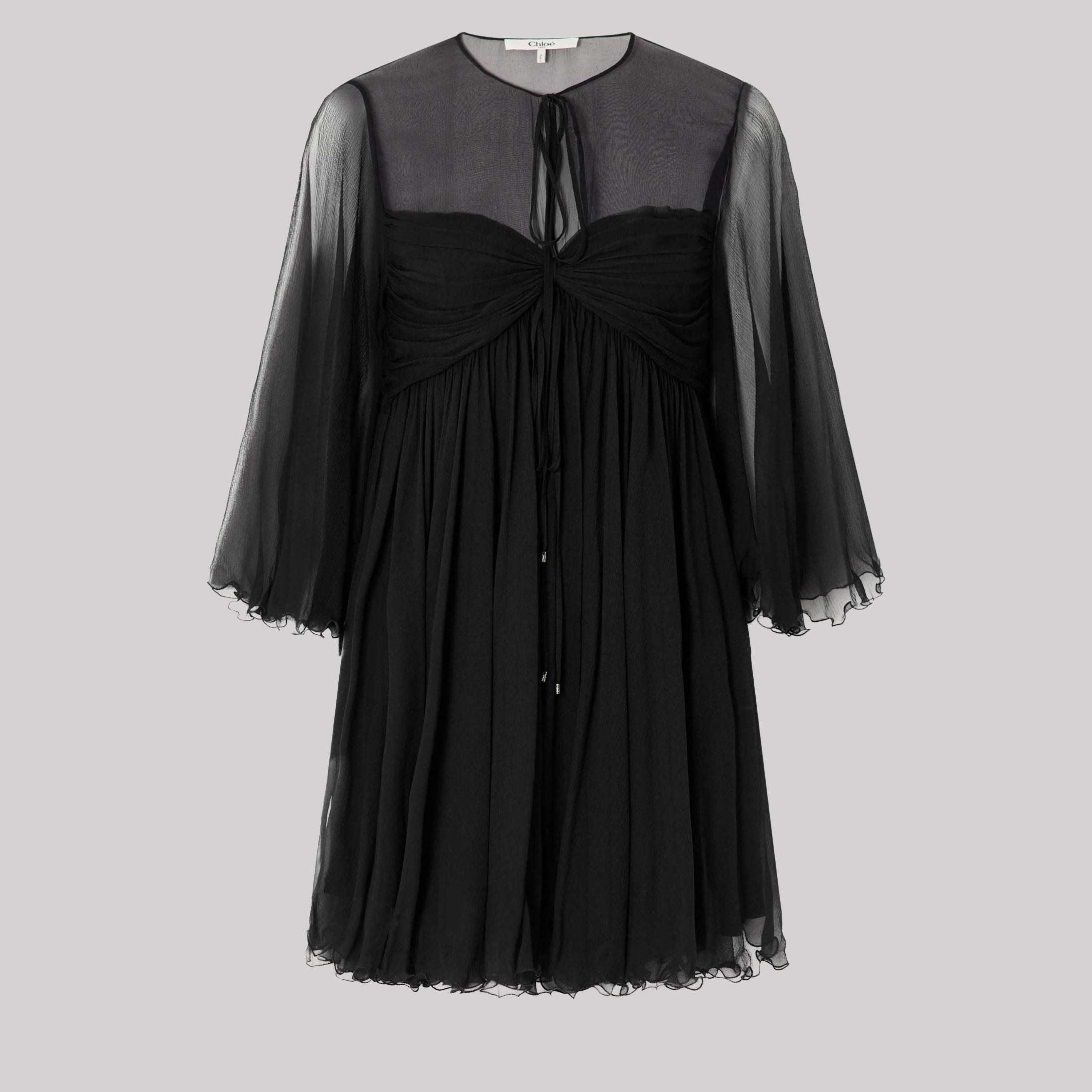 Tie-Detailed Gathered Silk-Chiffon Mini Dress